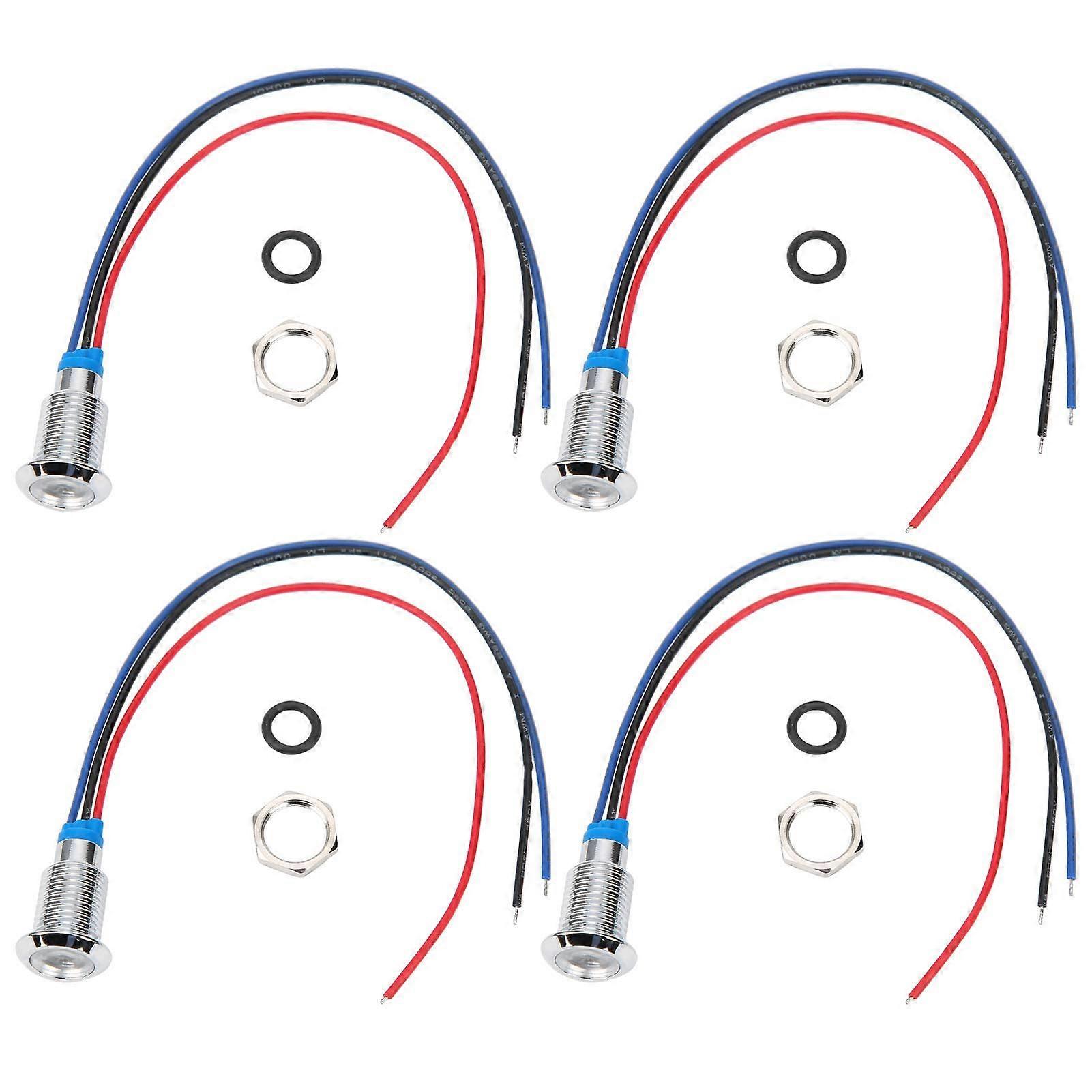 PreWired Round LEDs 10mm 36V Waterproof Common Cathode, 4 Sets, TwoColor Indicator Lights Red and Blue