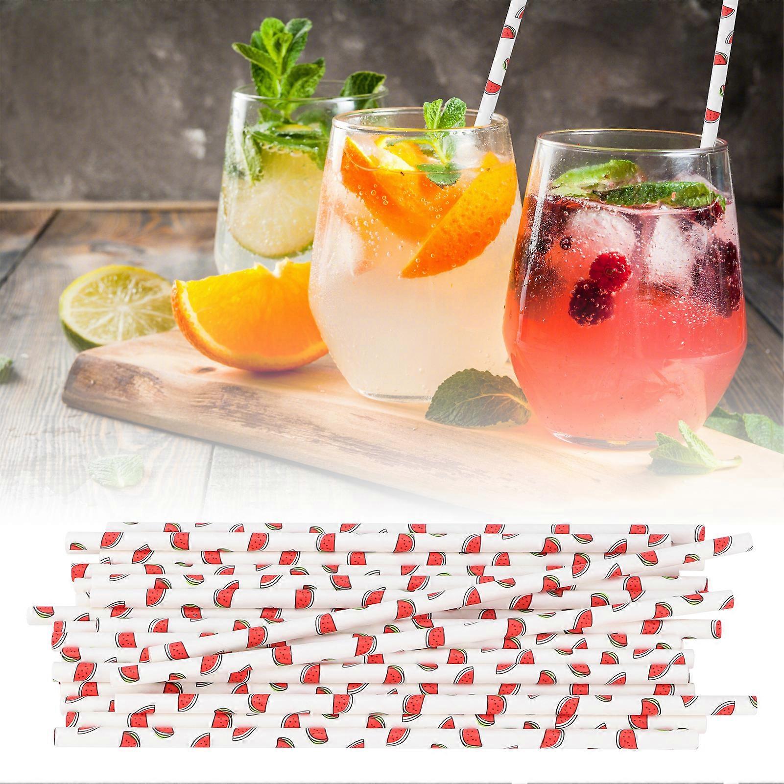 50pcs Biodegradable Fruit Pattern Paper Straws 19.7x0.6cm