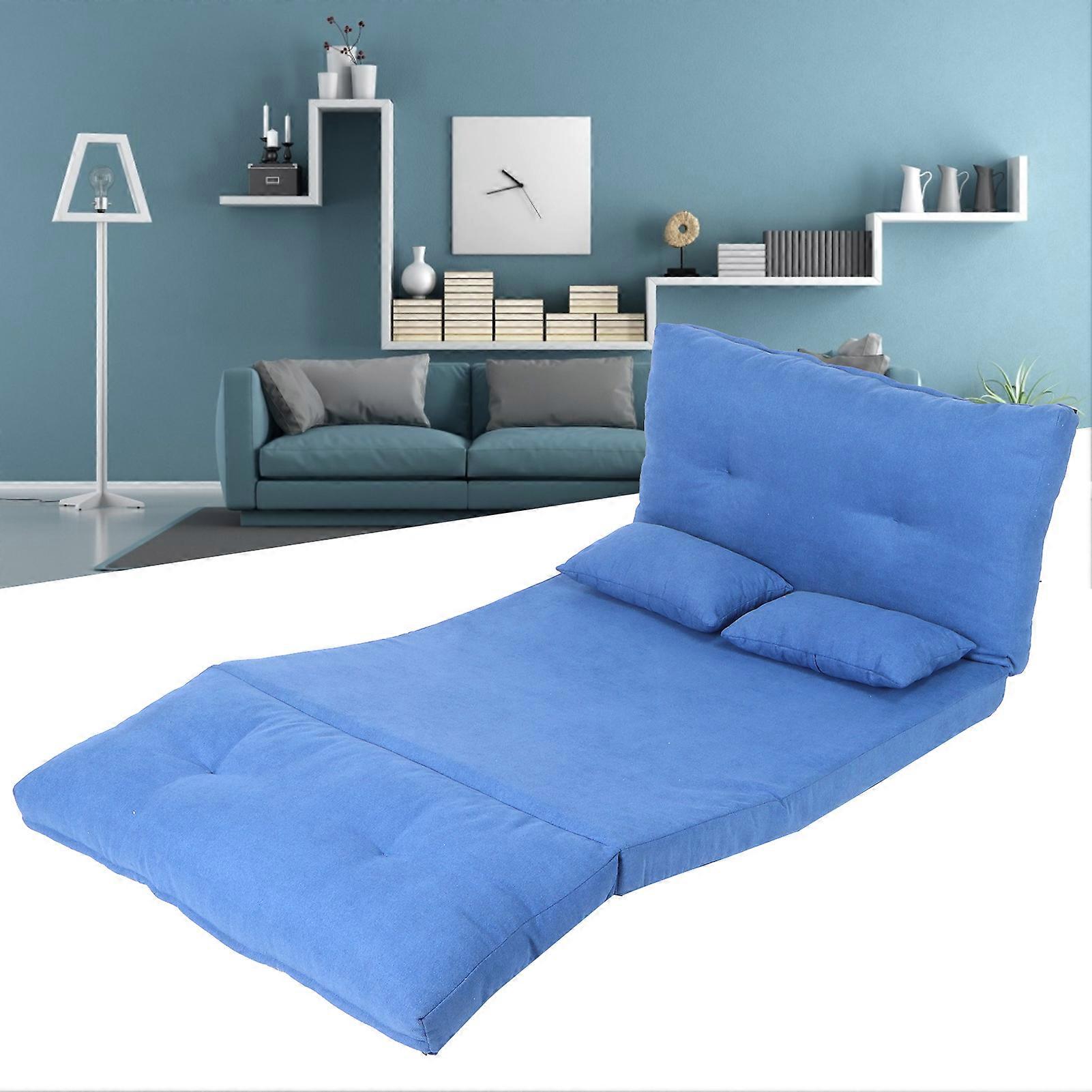 Double Folding Blue Sofa Bed 200x90x20cm with 2 Pillows