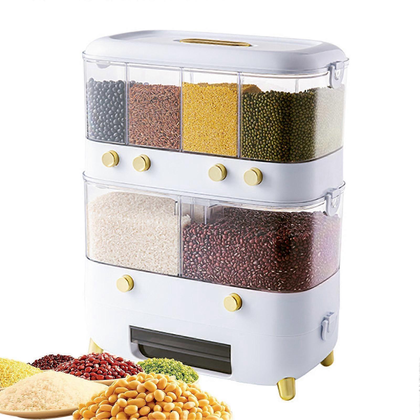 Dry Food Dispenser ABS Grain Storage Dispenser 6Grid Double Layer Grid Design Holder For Rice Black Rice Corn Soybean