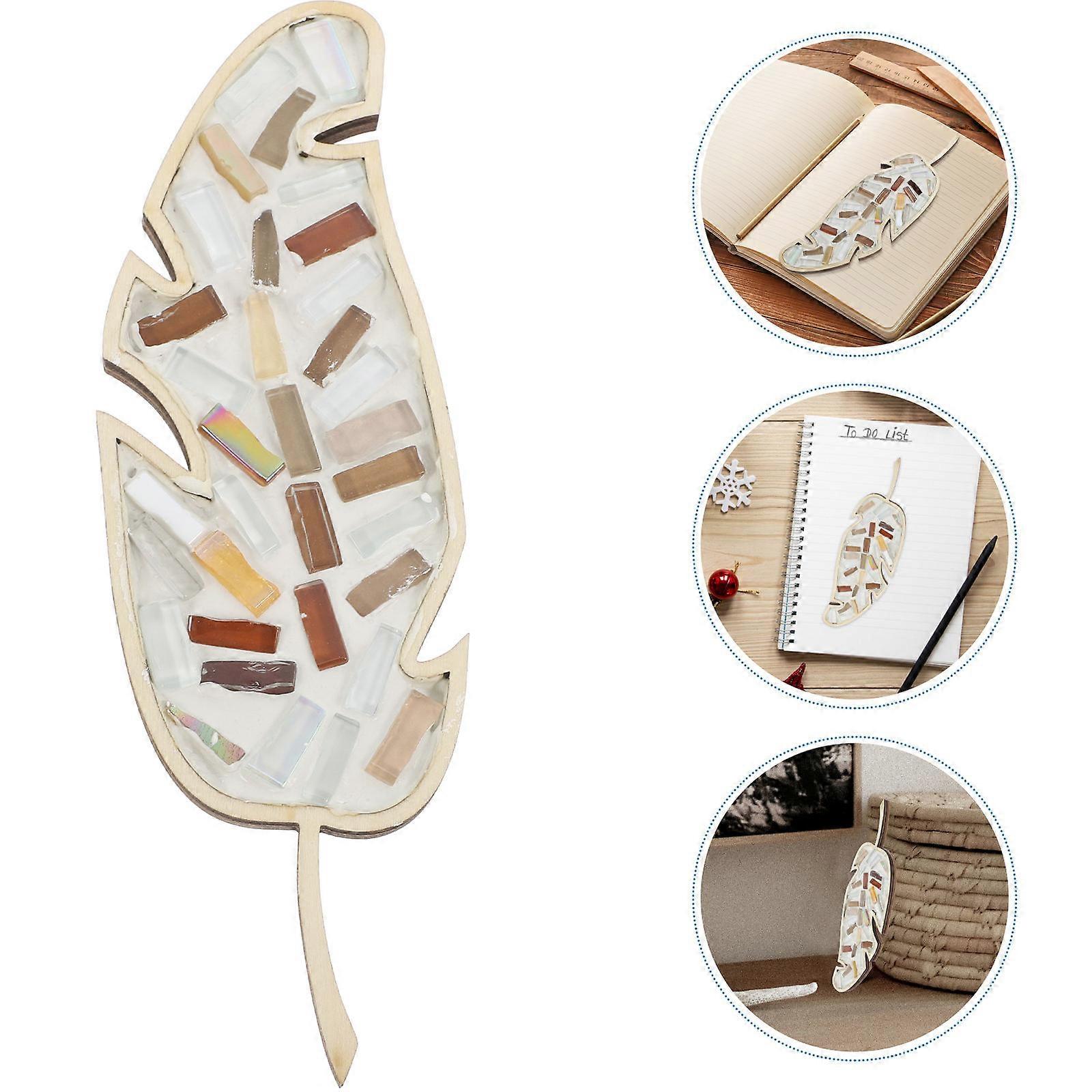 Kids DIY Projects 3Pcs Leaf Shaped Mosaic Craft Kit with Wooden Base