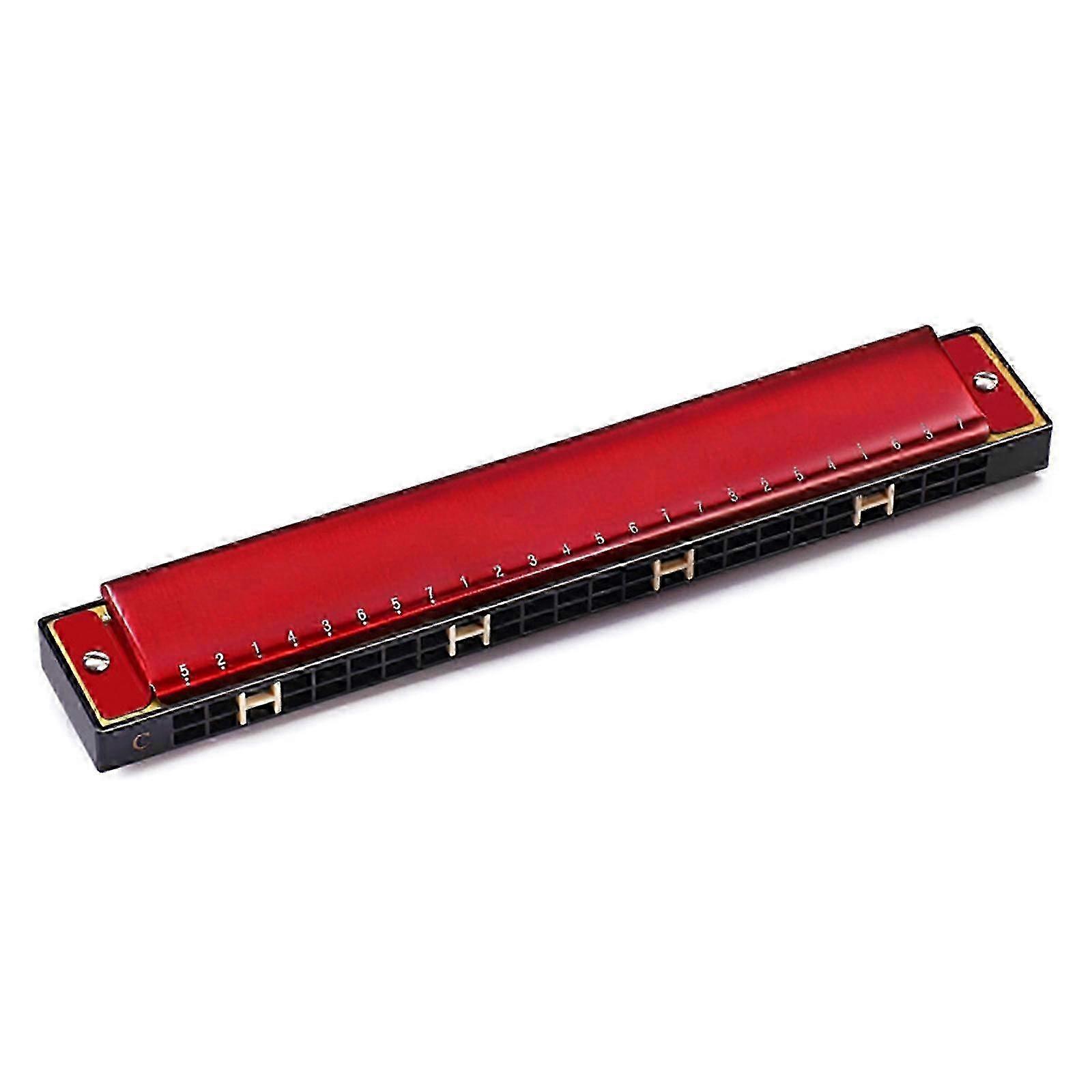 Harmonica Harp Harmonica for Key of C 24 Hole Polyphony Organ Diatonic Mouth for Blues Folk Jazz for Pop,Blue Green Red Silver