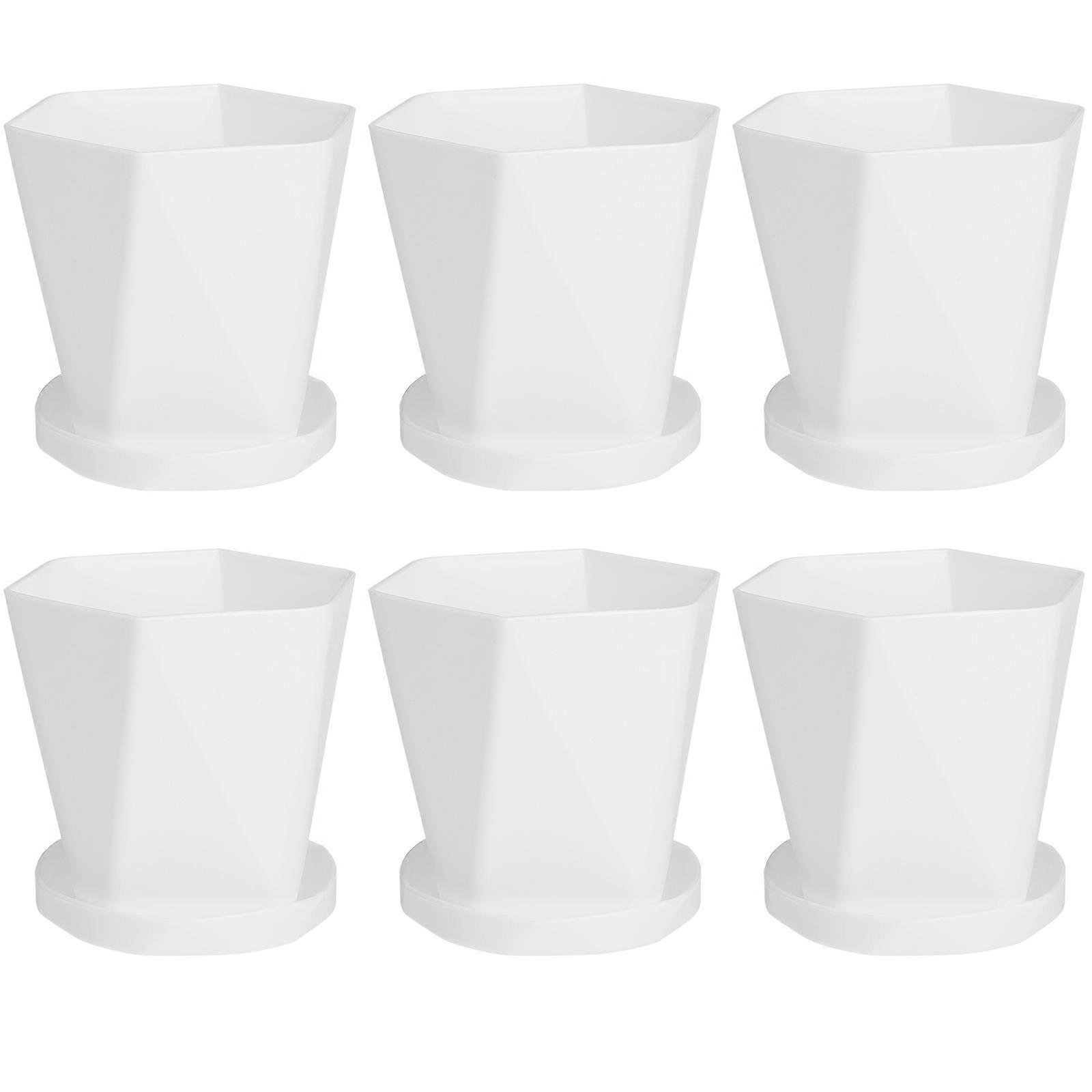 Plastic Flowerpot with Tray for Storage Use 12Sets White