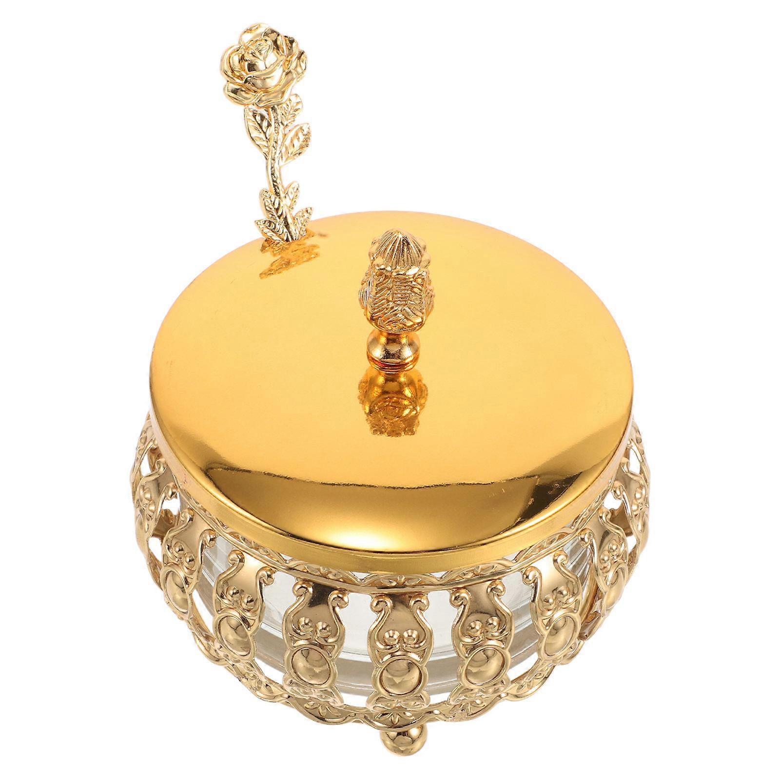 Sugar Jar with Spoon for Storage Use 2Sets Golden Glass and Iron Canister