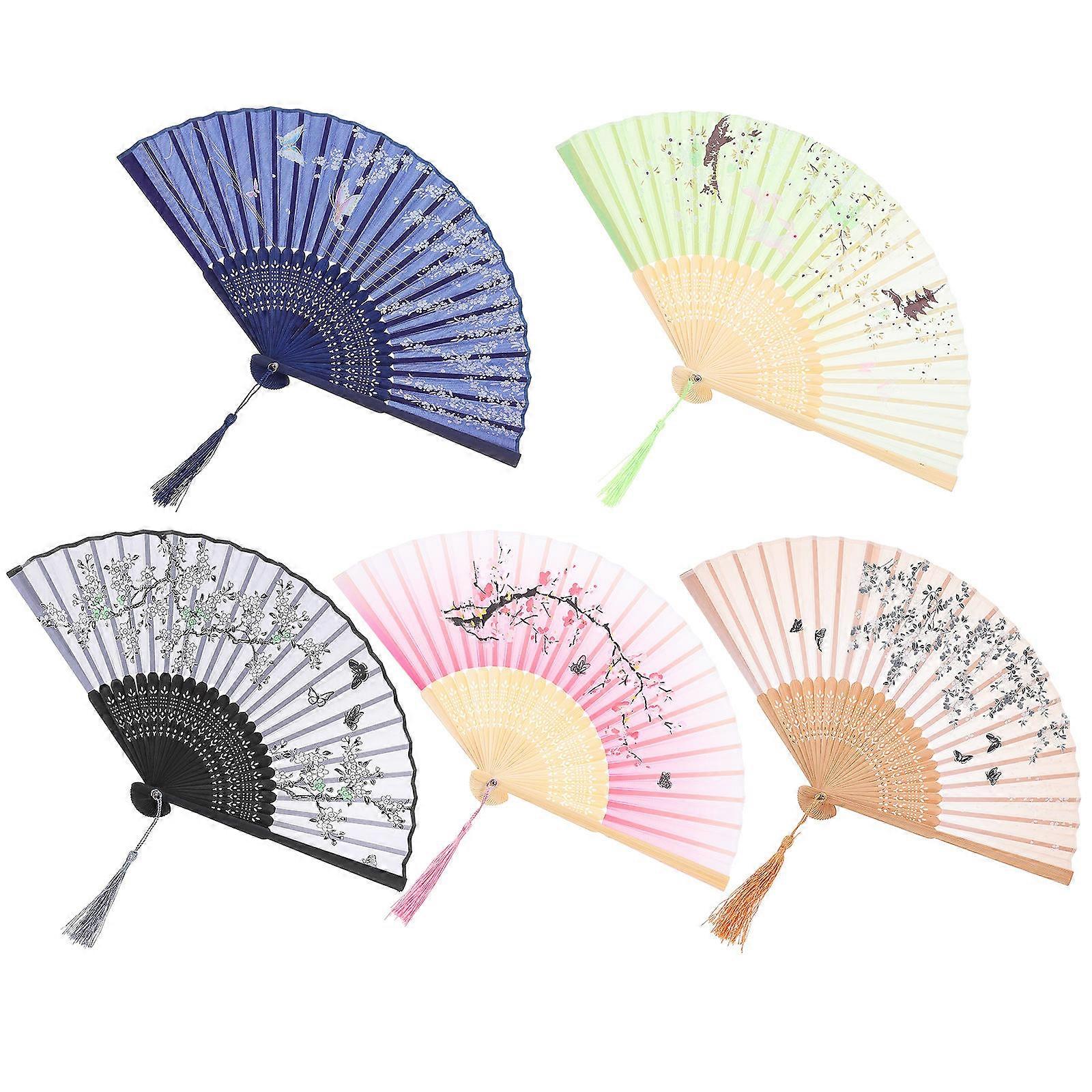 Chinese Style Hand Folding Fan 5Pcs Antique Design For Women Dance Prop And Costume Coordination Random Style