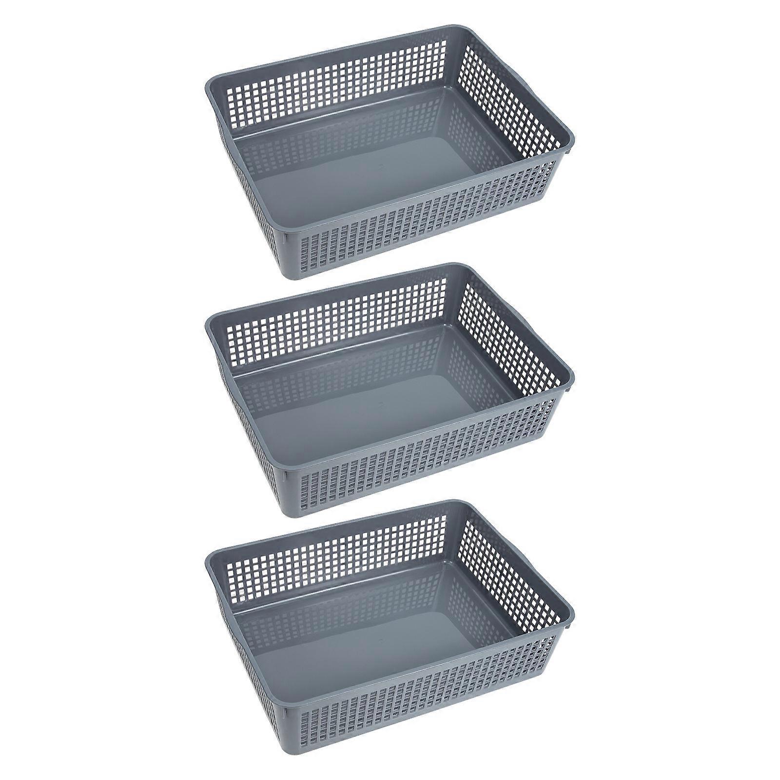Grey Plastic Rectangle Organizing Box for Tabletop Storage 3Pcs Pack
