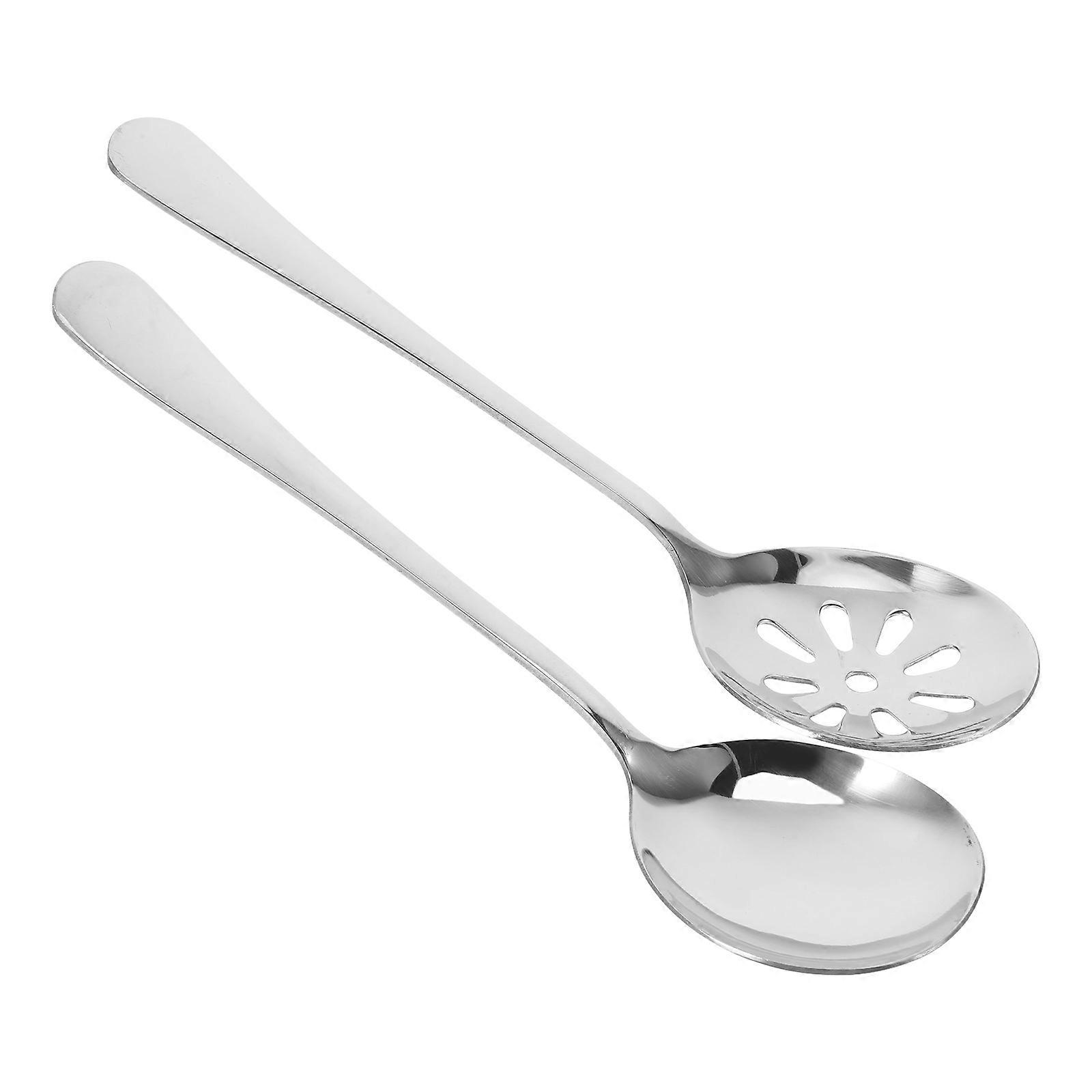 Silver Serving Ladles For Home Use And Communal Dining 8 Pcs Thickened Long Handle Spoons With Holes For Draining