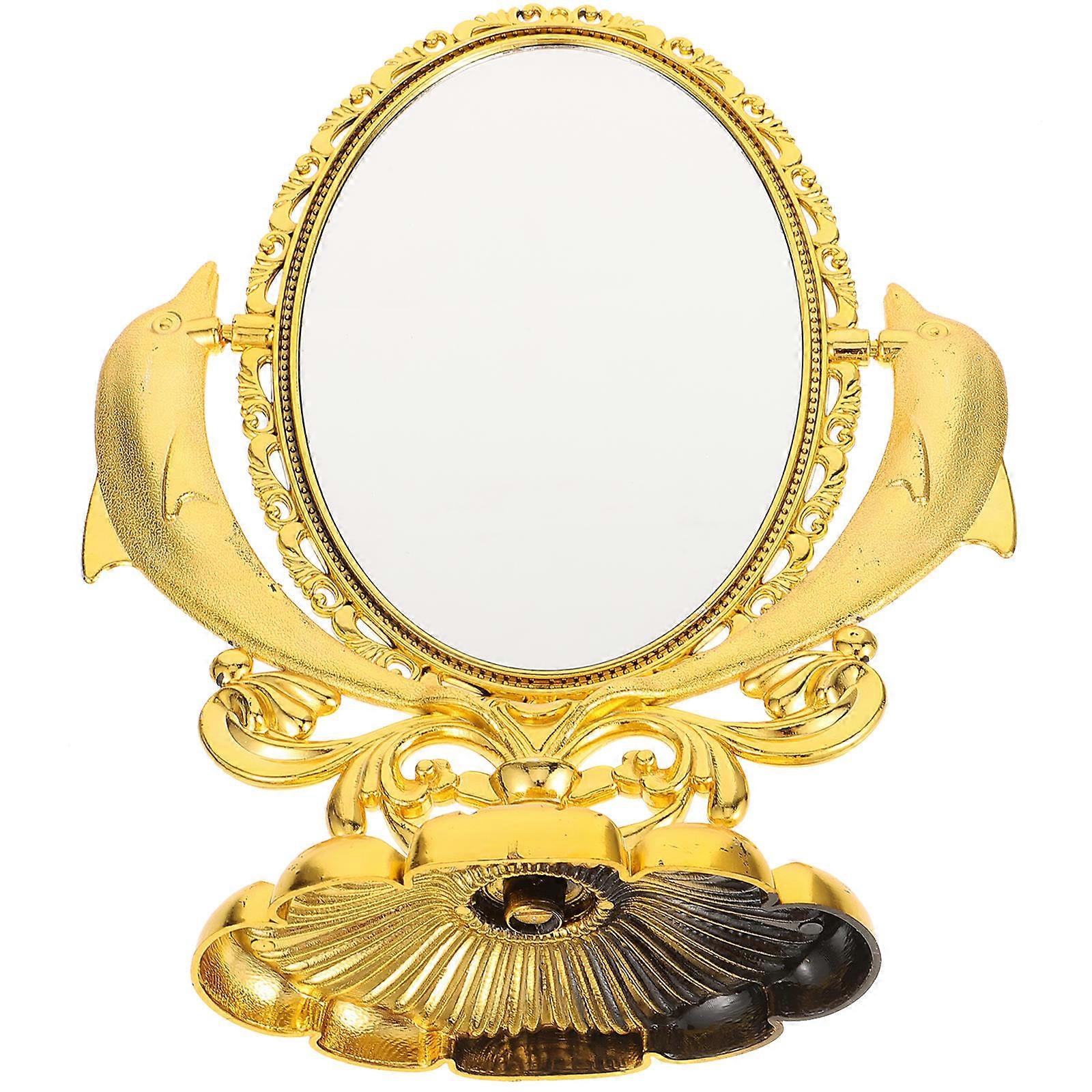 2Pcs Golden Makeup Mirror for Desk Double-Sided Swivel Tabletop Mirror