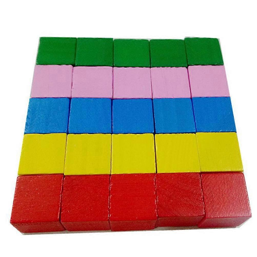 Wood Square Block for Crafts 100Pcs Assorted Color Wooden Cube Set
