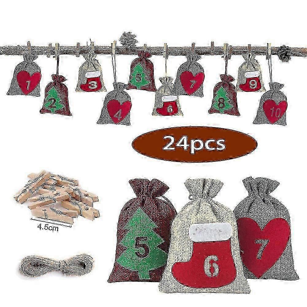 Booster 24pcs Christmas Gift Bag Linen Drawstring Drawstring Mouth Countdown Advent