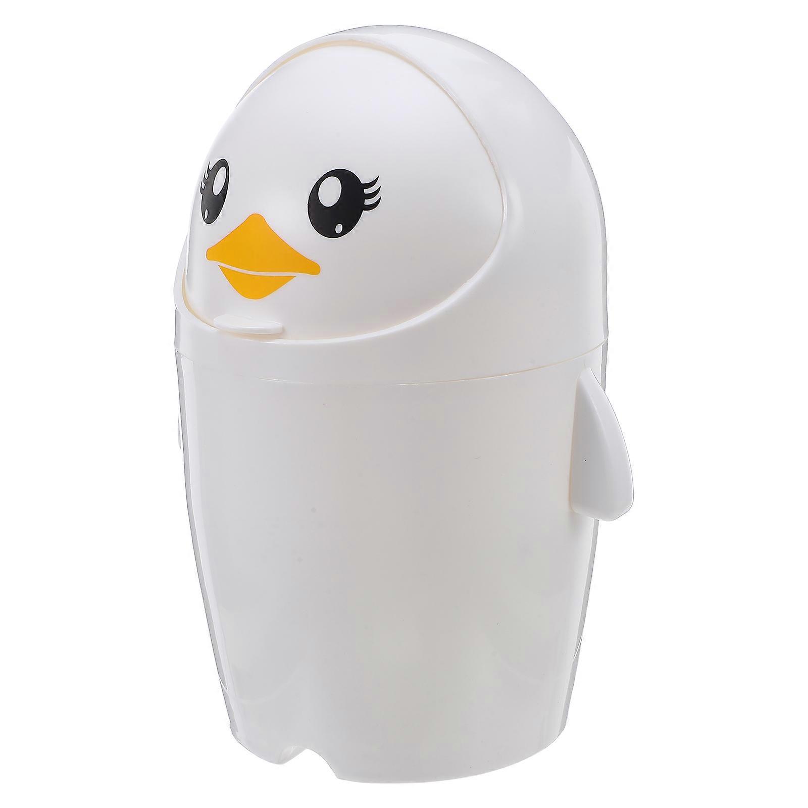 Cute Penguin Bin Desk Trash Can with Lid for Home Office