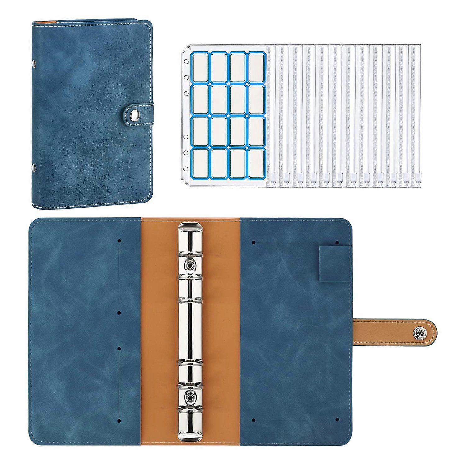 A6 Budget Binder with Zipper Envelopes,Binder Cover Folder Budget Planner with Cash Envelopes Pockets & Label,Blue