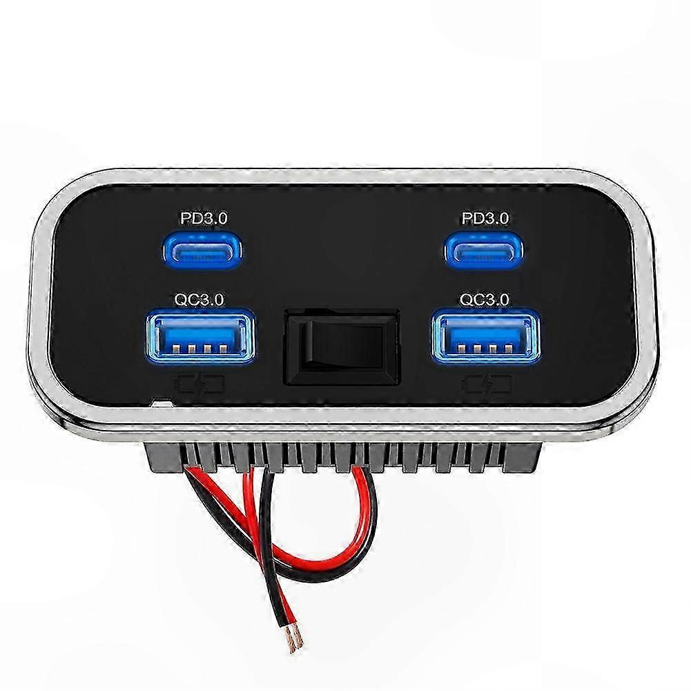4-Port 12V USB Charging Panel with Dual Type-C PD3.0 and QC3.0 Fast Charge
