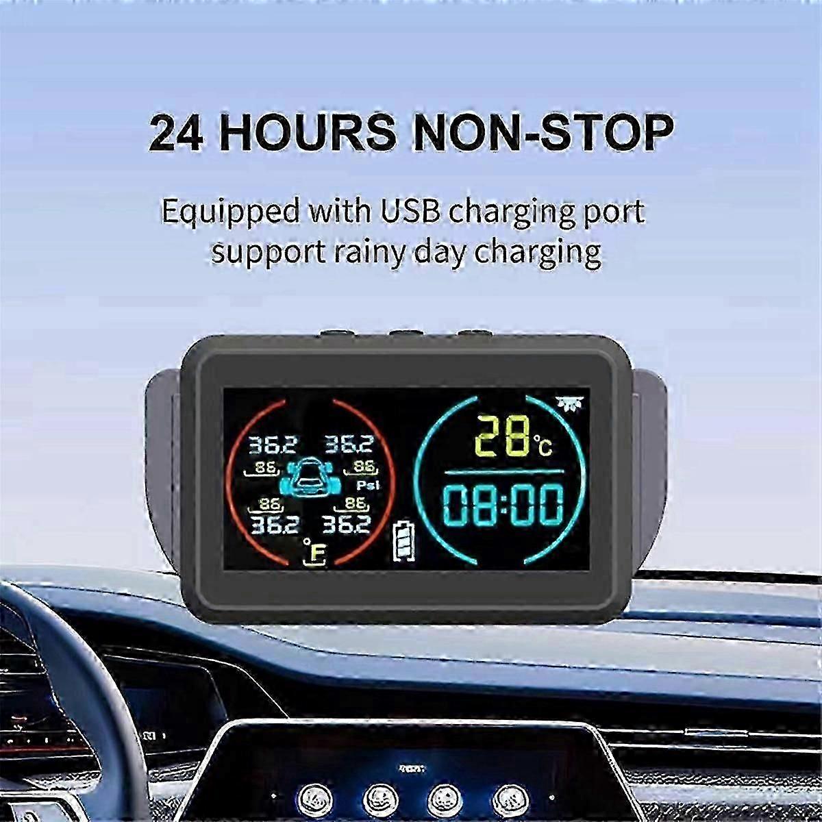 Tpms Car Tire Pressure Monitoring System Alarm Tyre Air Pressure Meter Gauge Temperature Warning 4