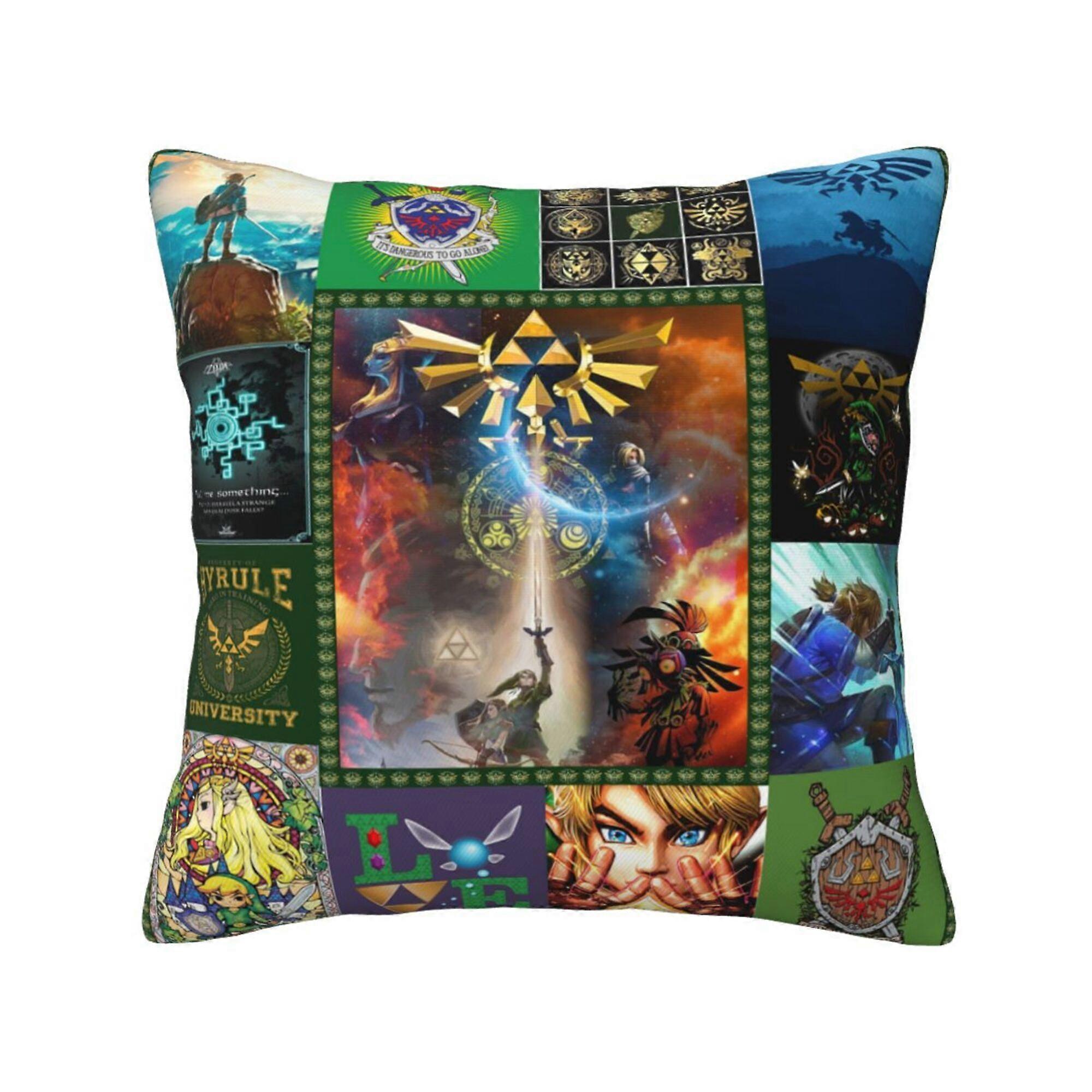 A328ゼルダの伝説スロー枕カバー居心地の良い正方形スロー枕カバーベッドソファソファリビングルームクッションケースの家の装飾-16 "x16" jnB328