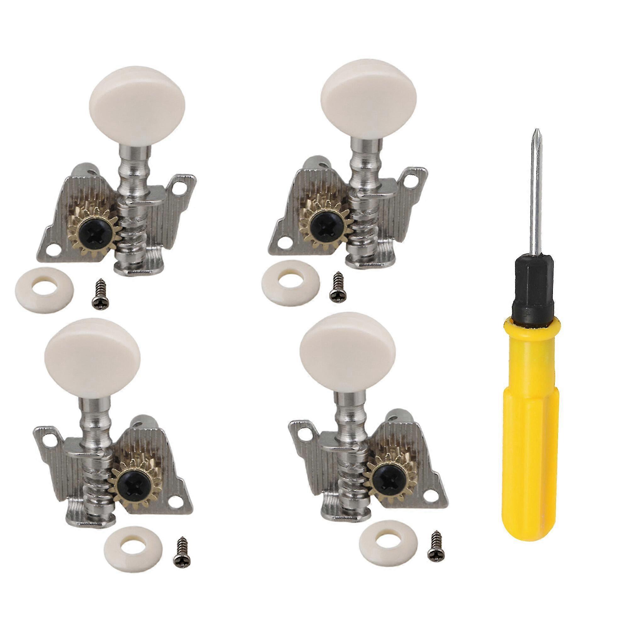 25-26 5 Pcs Machine Heads Tuners for 4-String 2 L 2 R Chrome w/ Screwdriver