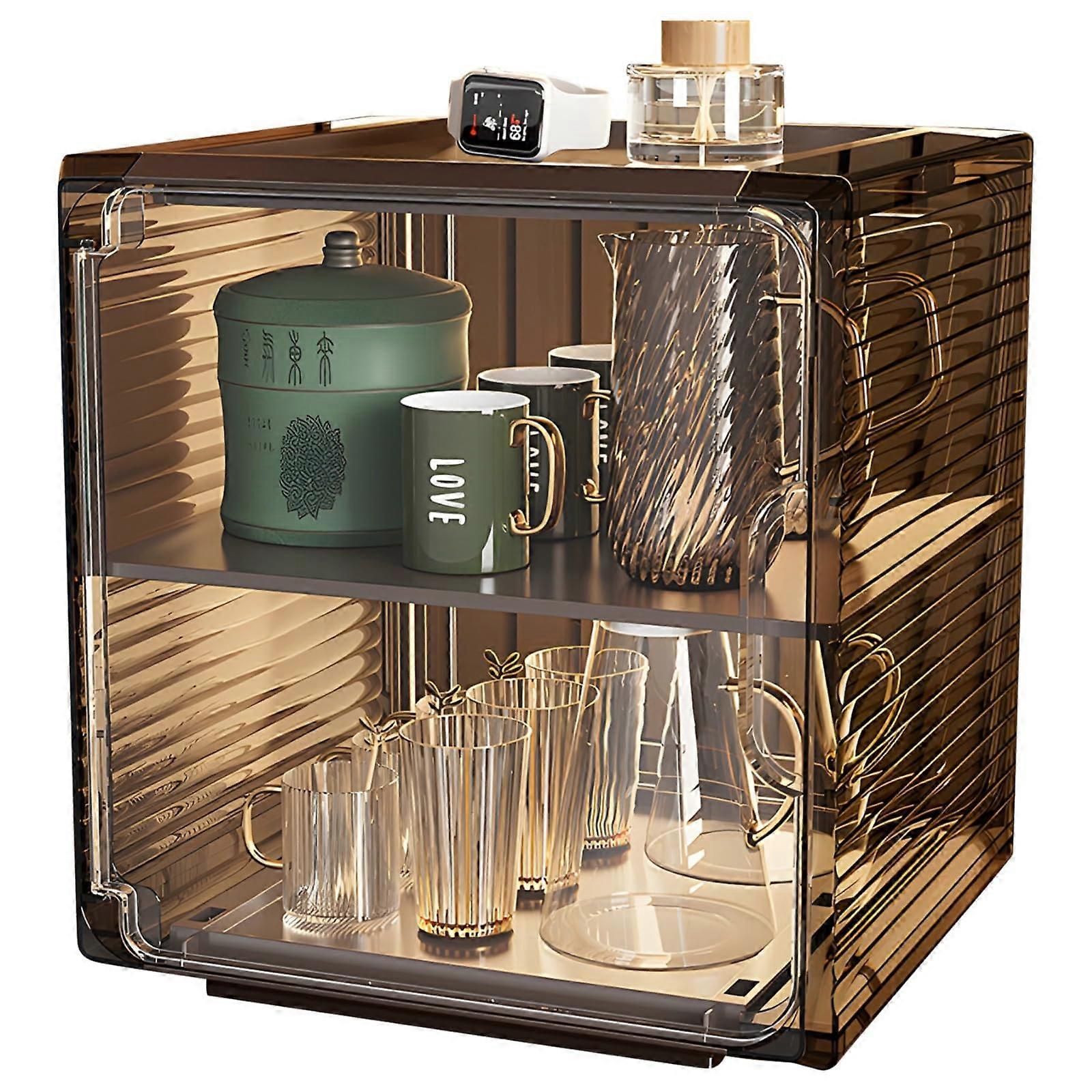 Desktop Rack for Cups, Clear Panels, Adjustable Shelves, Dustproof Stackable Cup Storage Cabinet Living Room Or Office