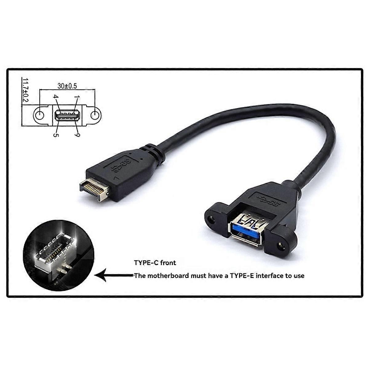 USB 3.2 Gen2 Front Panel Screw Mount Extension Cable 10Gbps 20Pin TYPE-E to USB3.2 TYPE-A Female Connector Extensor 60cm
