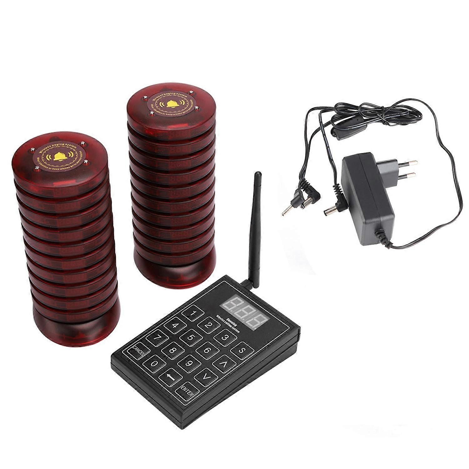 Restaurant Guest Waiter Wireless Queuing Calling Paging System with 20 Coaster PagersEU 100-240V