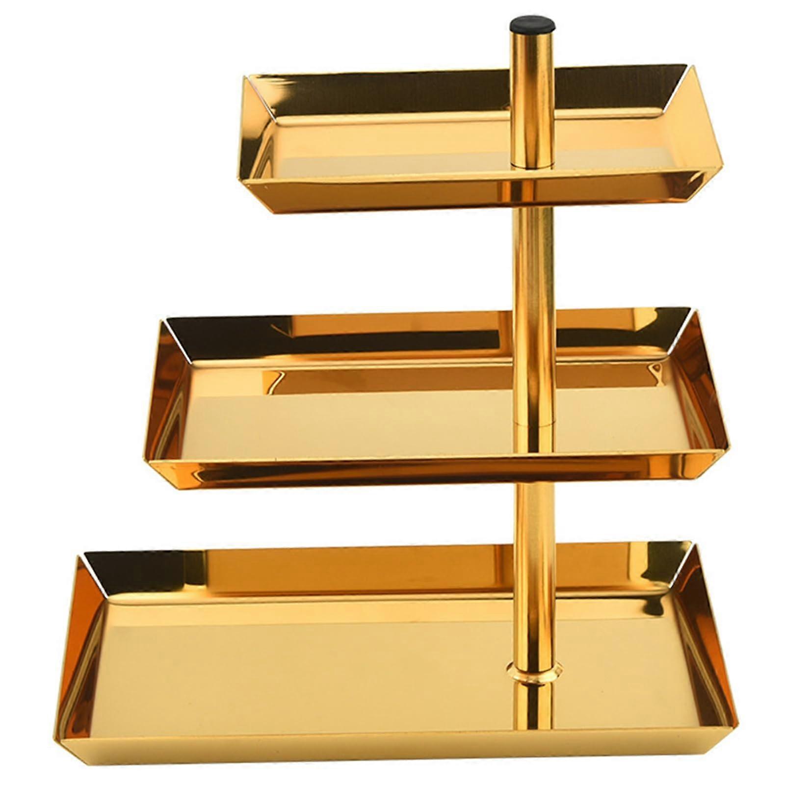 3 Layer Serving Stand Stackable Dessert Stand With Foldable Rack Gold Includes Platters For Party Treats