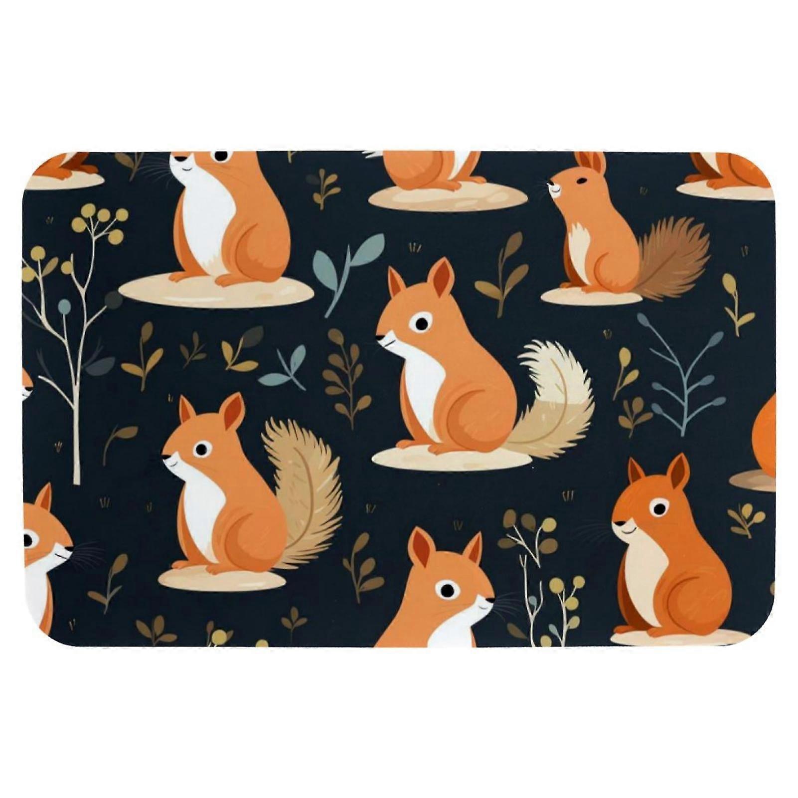 20x31in Autumn Squirrel Memory Foam Bath Mat, Soft Non-Slip Quick Dry Rug, Machine Washable - Compatible with Standard Bath Floors