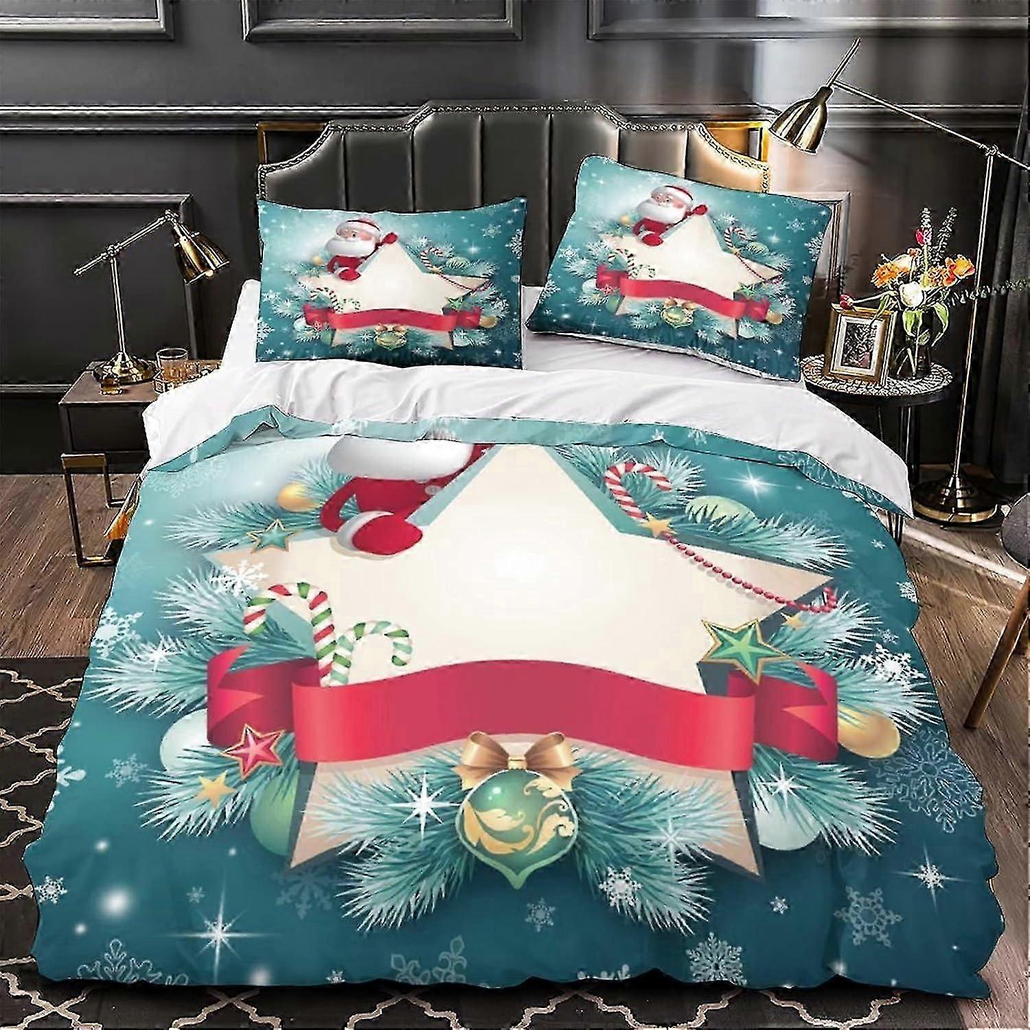 Conjunto de Capa de Edredom com Conjunto de Presente de Natal com Impressão de Natal para Crianças Adolescentes Adultos Capa de Edredom com Fechamento