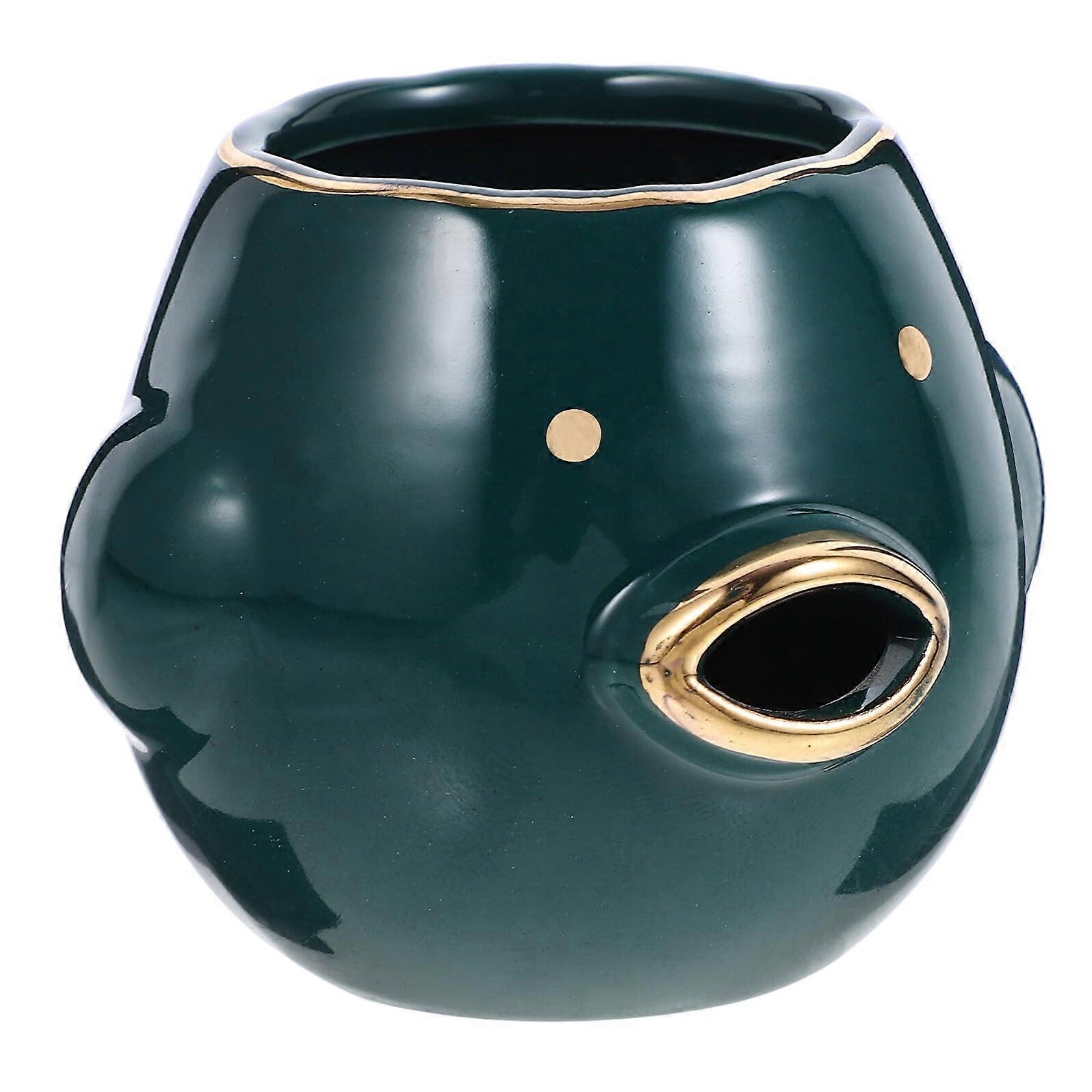 Ceramic Egg Separator with Green Gold Trim for Egg White Yolk Separation Cooking Baking