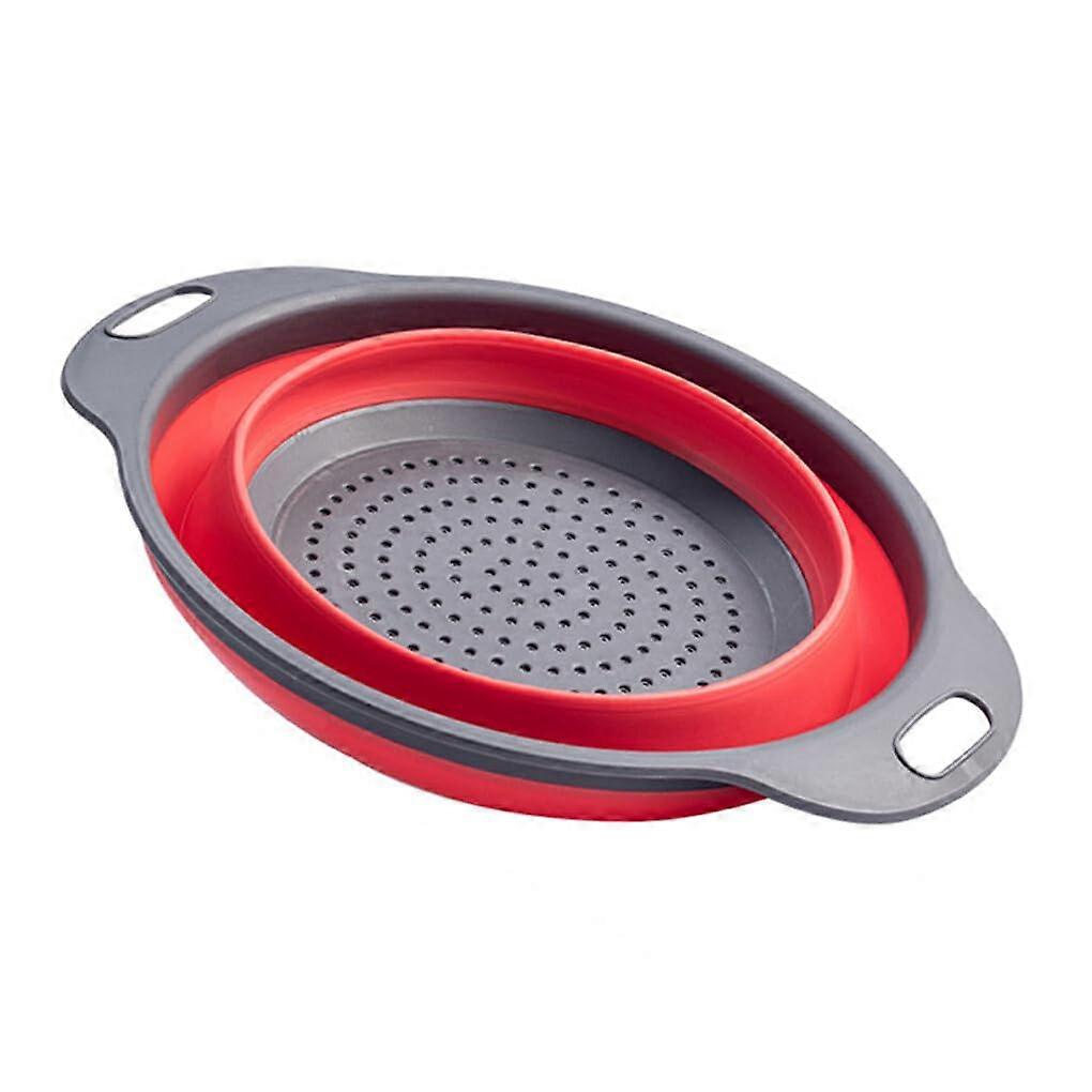 Collapsible Colander with Handle Large Red Drain Basket for Kitchen Sink Straining & Storage