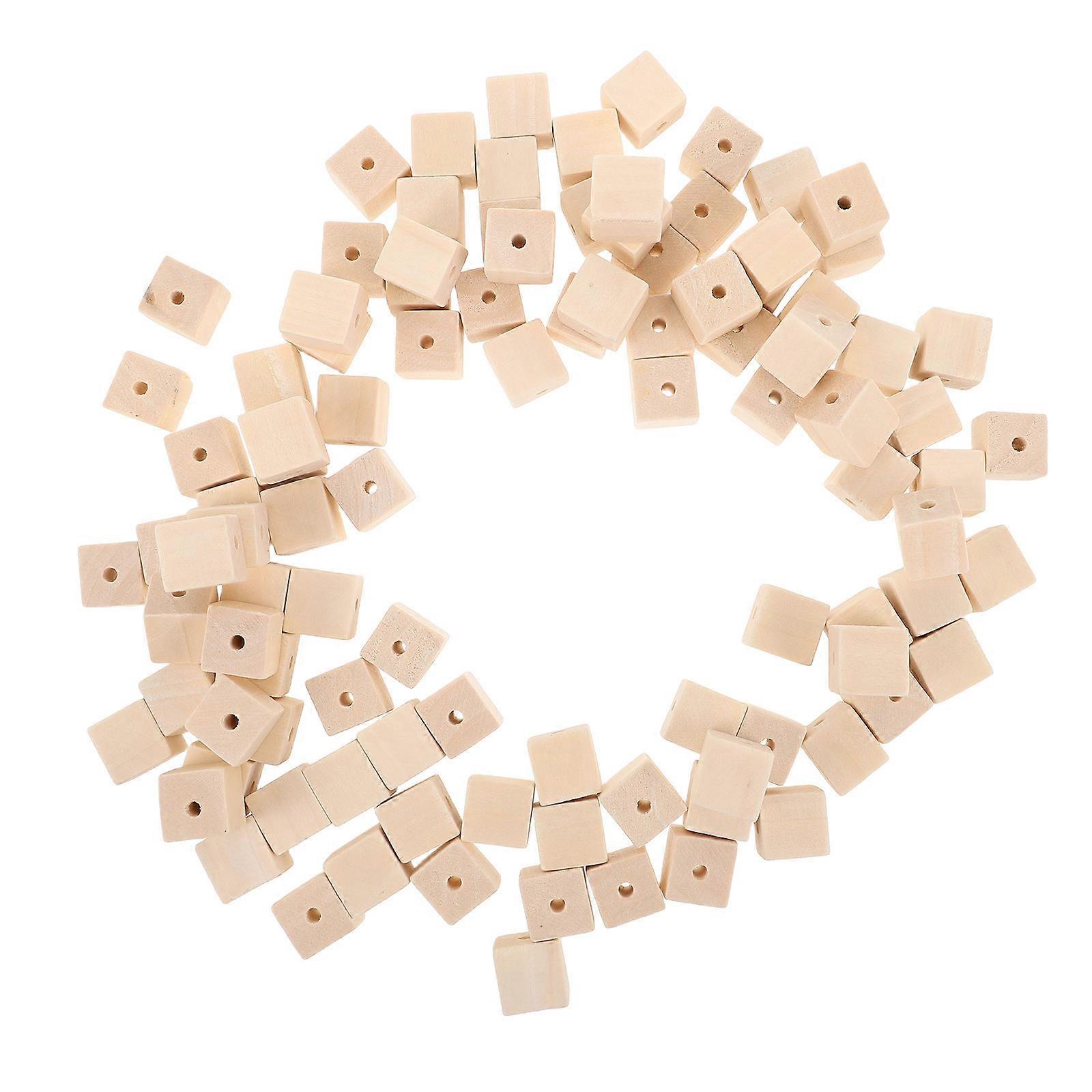100Pcs Wood Blocks With Holes Square Shape Perfect For DIY Projects And Craft Supplies Featuring Natural Wood Finish
