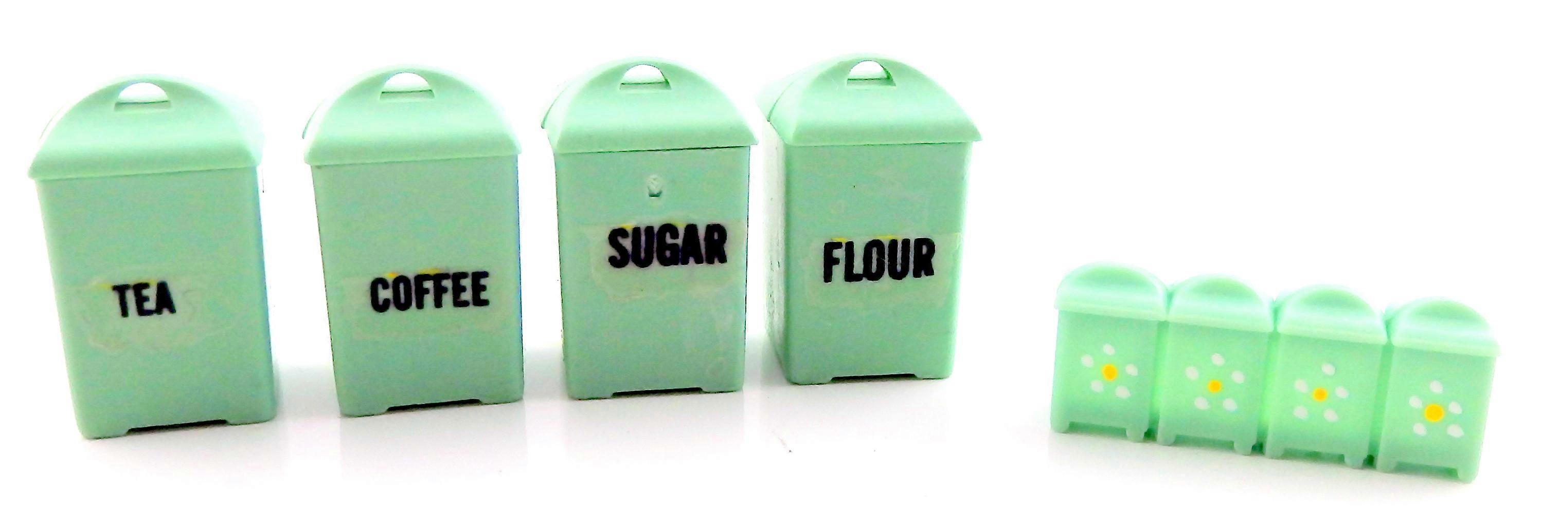 בובות בית ירוק מיכל הגדר צנצנות אחסון Jadite מיניאטורי מטבח אביזר