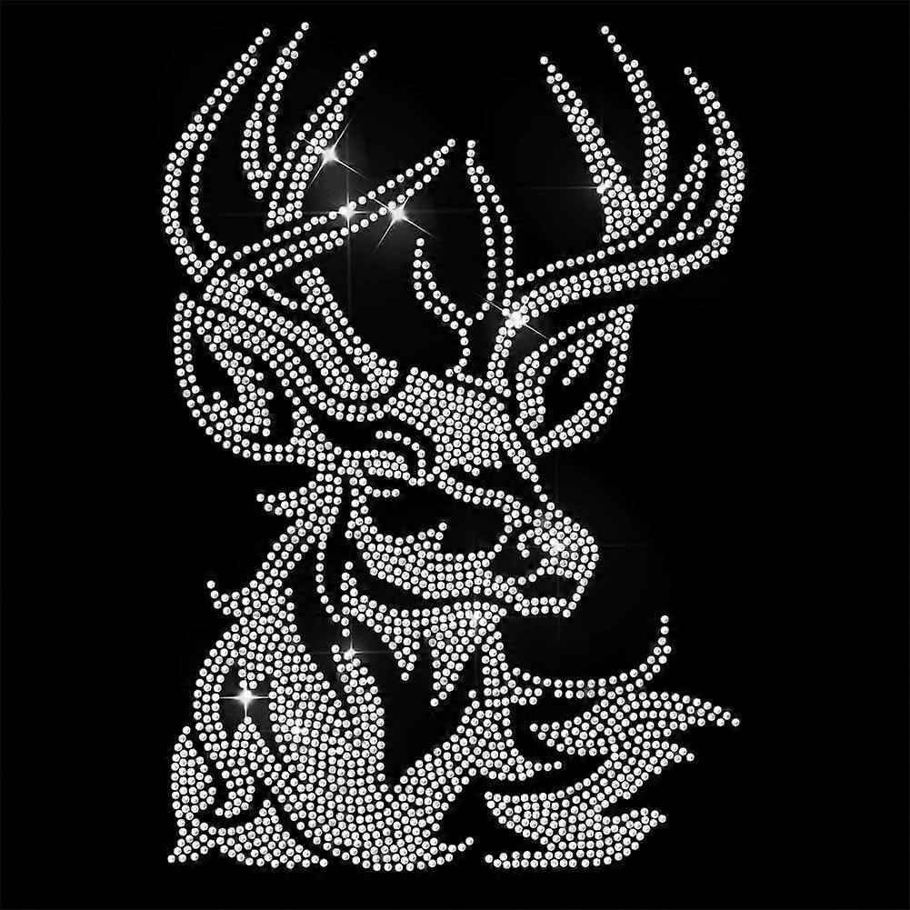 White Rhinestone Iron on Transfer Deer Bling Diamond Hotfix Patches for Clothes 11.6"x8.2" Large Iron On Sequin Applique for Jeans Jacket Caps Bag T-S