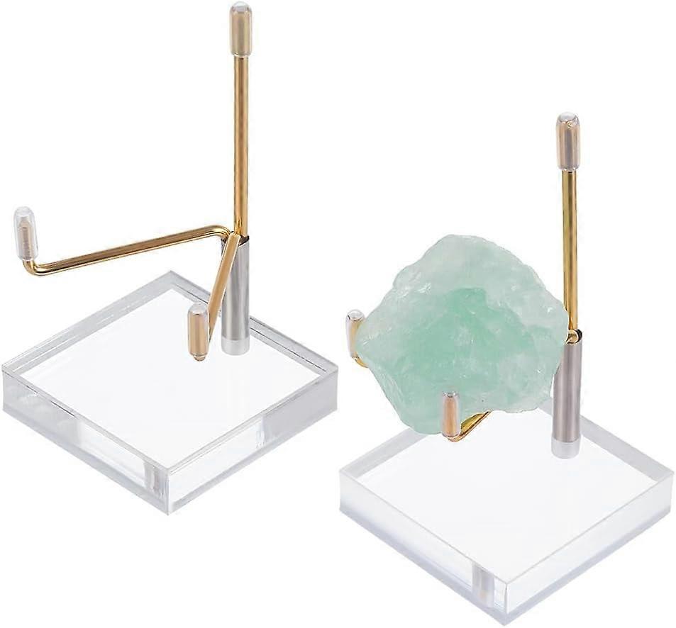 2 Sets Adjustable Metal Arm Acrylic Display Stand 2x2x3.5Inch Clear Square Easel Holder for Plate, Agate, Fossils, Crystals, compatible with Picture