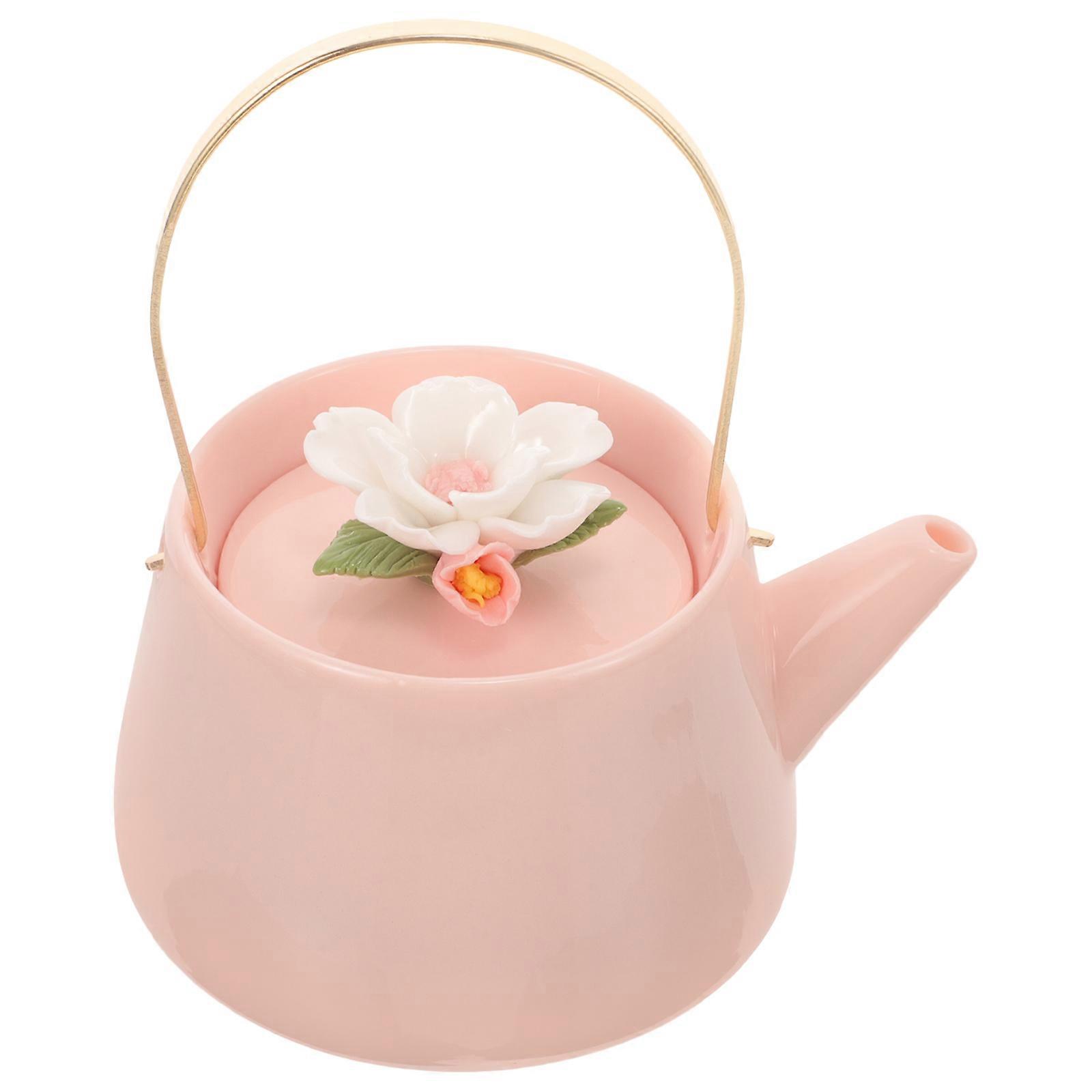 Decorative Pink Ceramic Tea Pot for Home Use with Handle