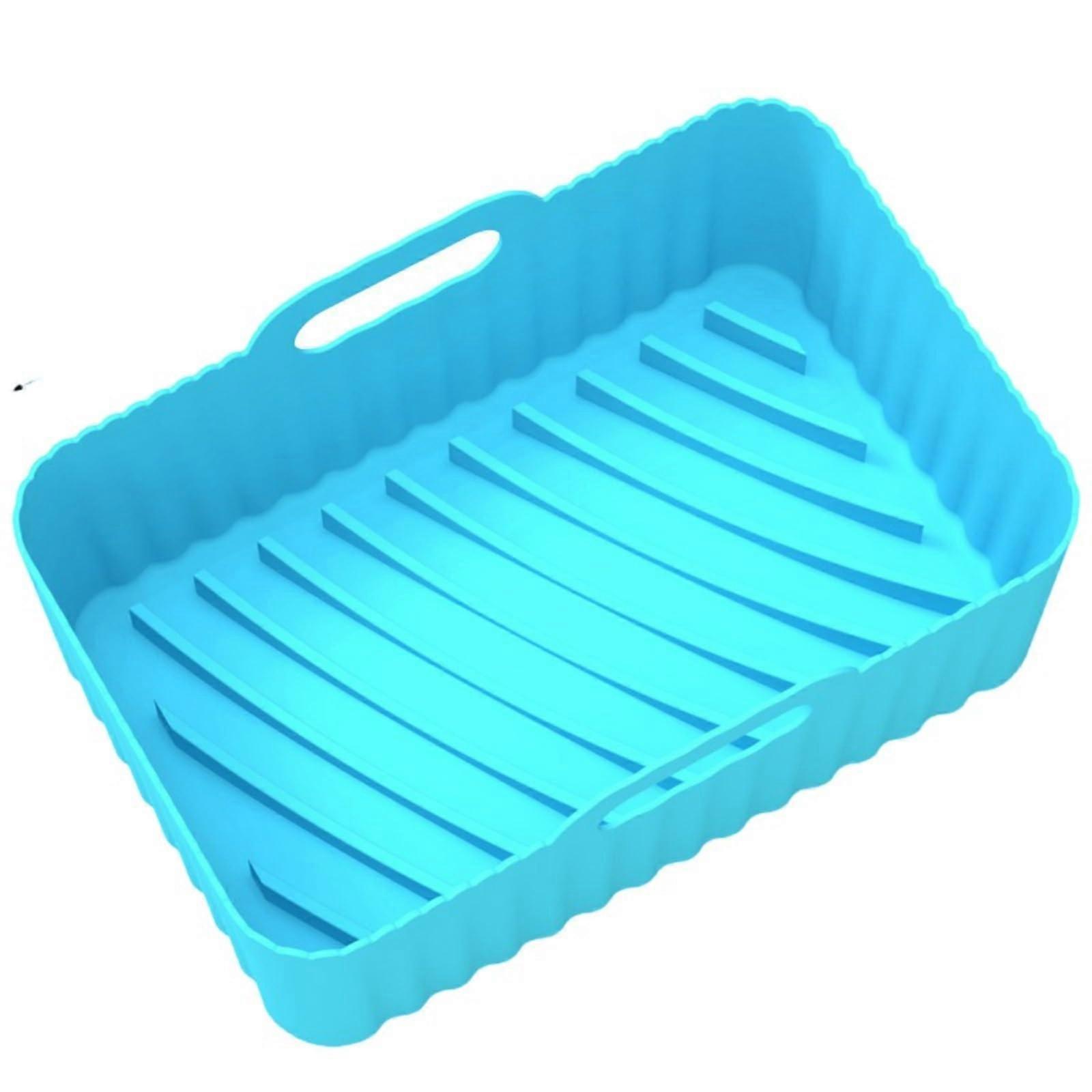 Air Fryer Silicone Baking Tray with OilReducing Groove, Foldable Liner for Ninja AF300 AF400 Blue