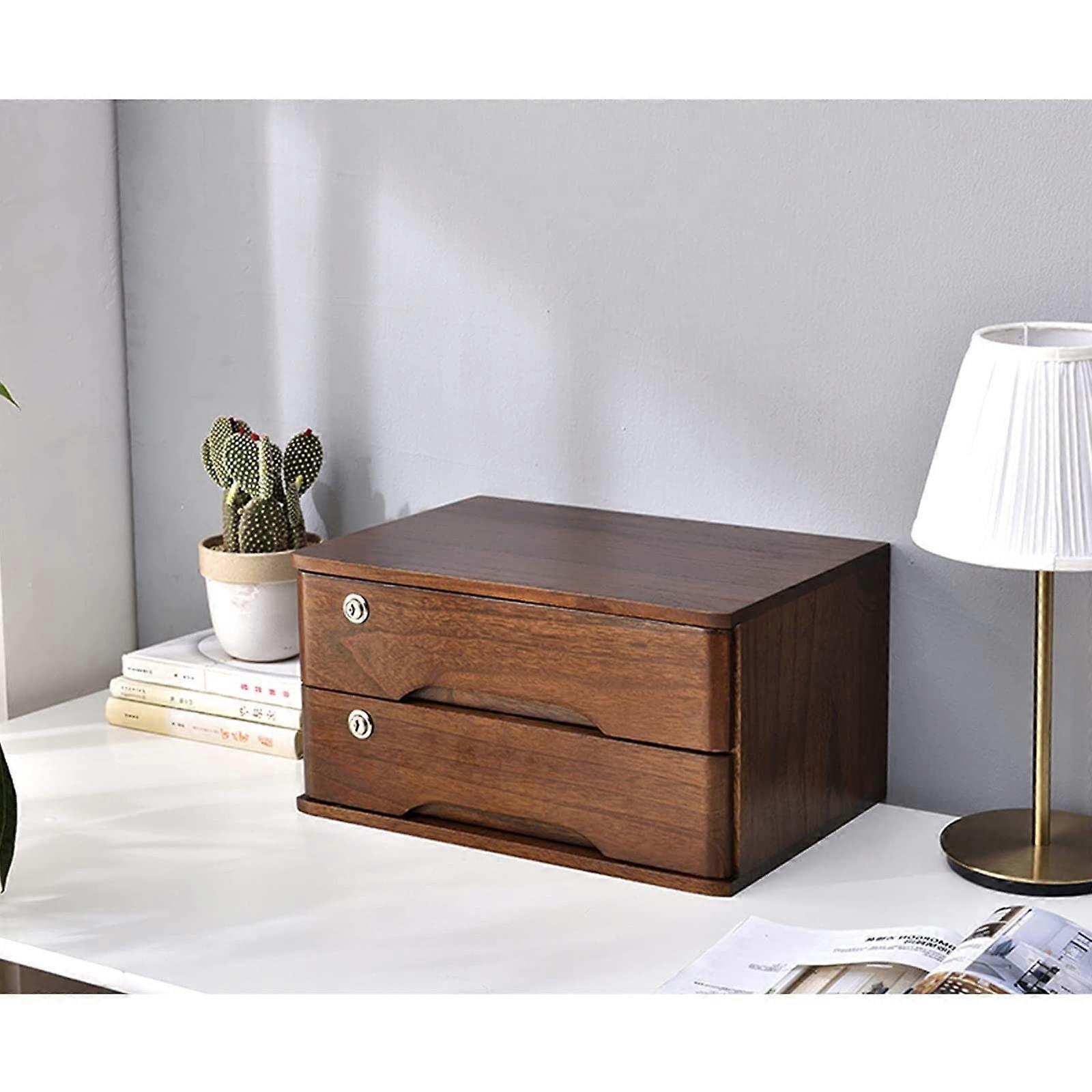 Solid Wood Desktop File Cabinet with Locking Drawers for A4 Documents and Office Storage