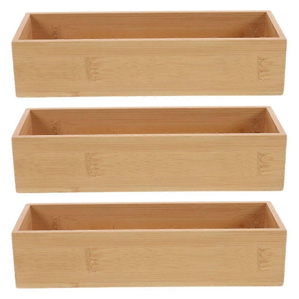 Stackable Bamboo Drawer Organizer for Storage 3Pcs Wood Tray Beige