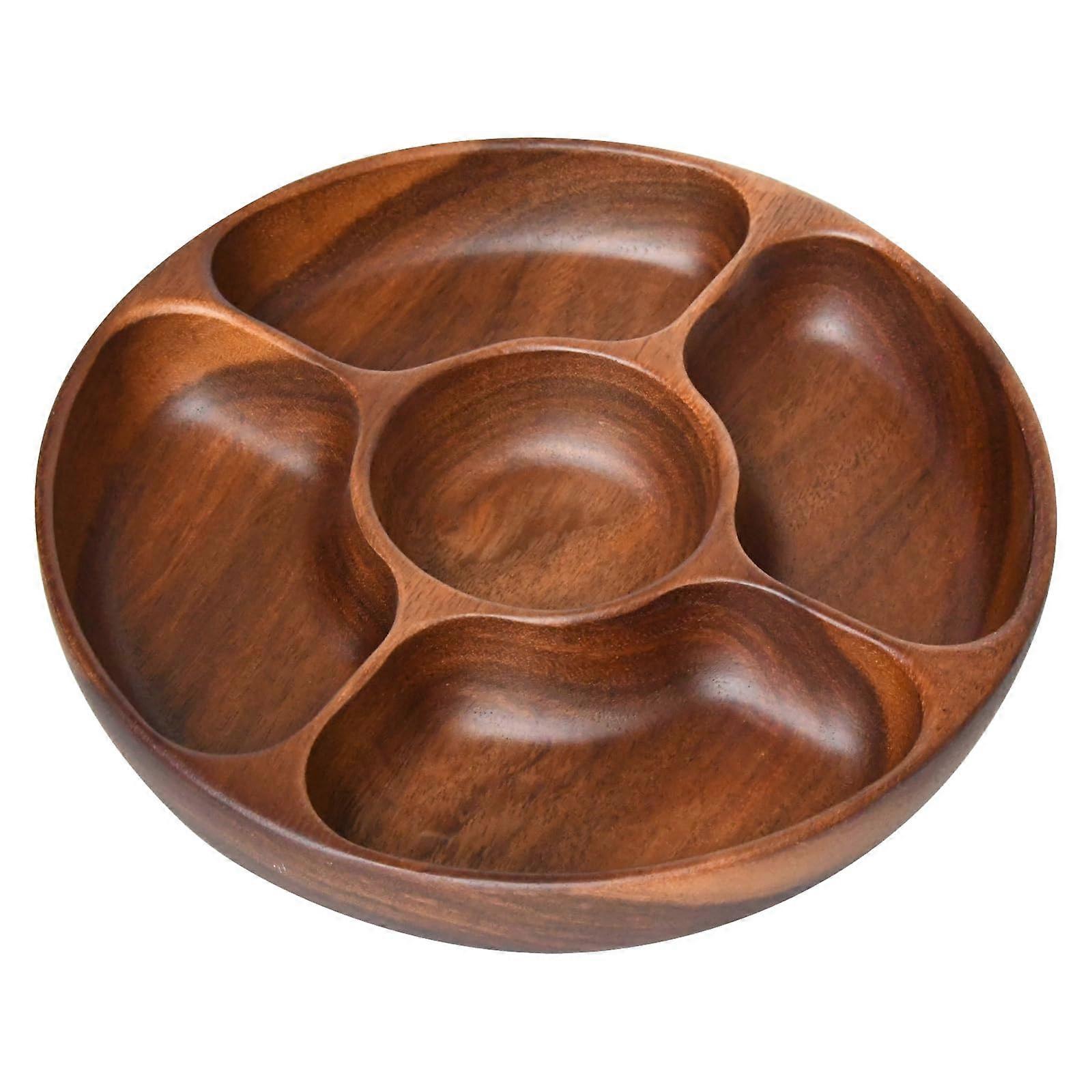 Wood Serving Platter with 5Section Round Tray for Snacks, Parties and Movie Nights