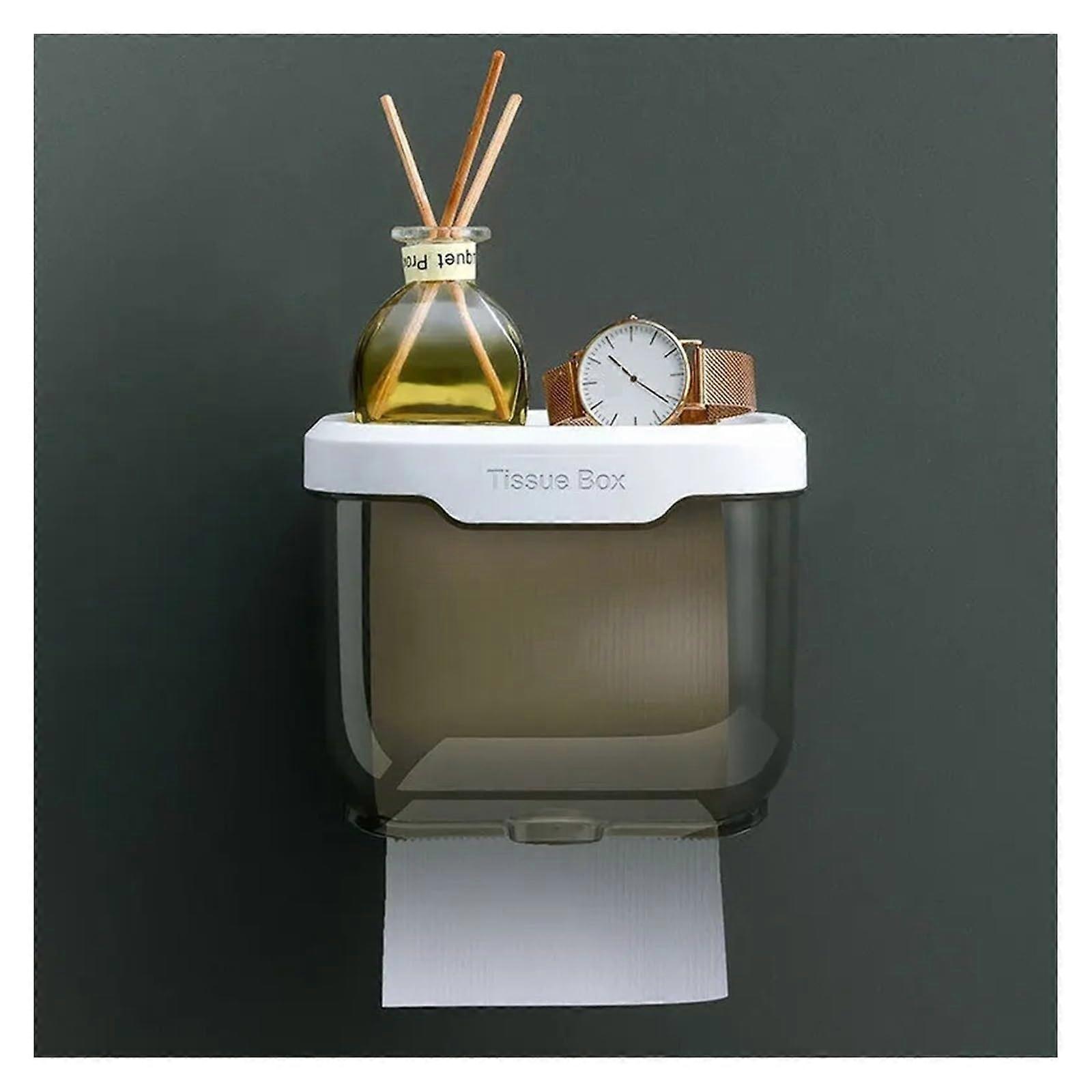 Wall Mounted Tissue Box with Punch Installation, Dual Exit Bathroom Holder, MoistureProof Black Large