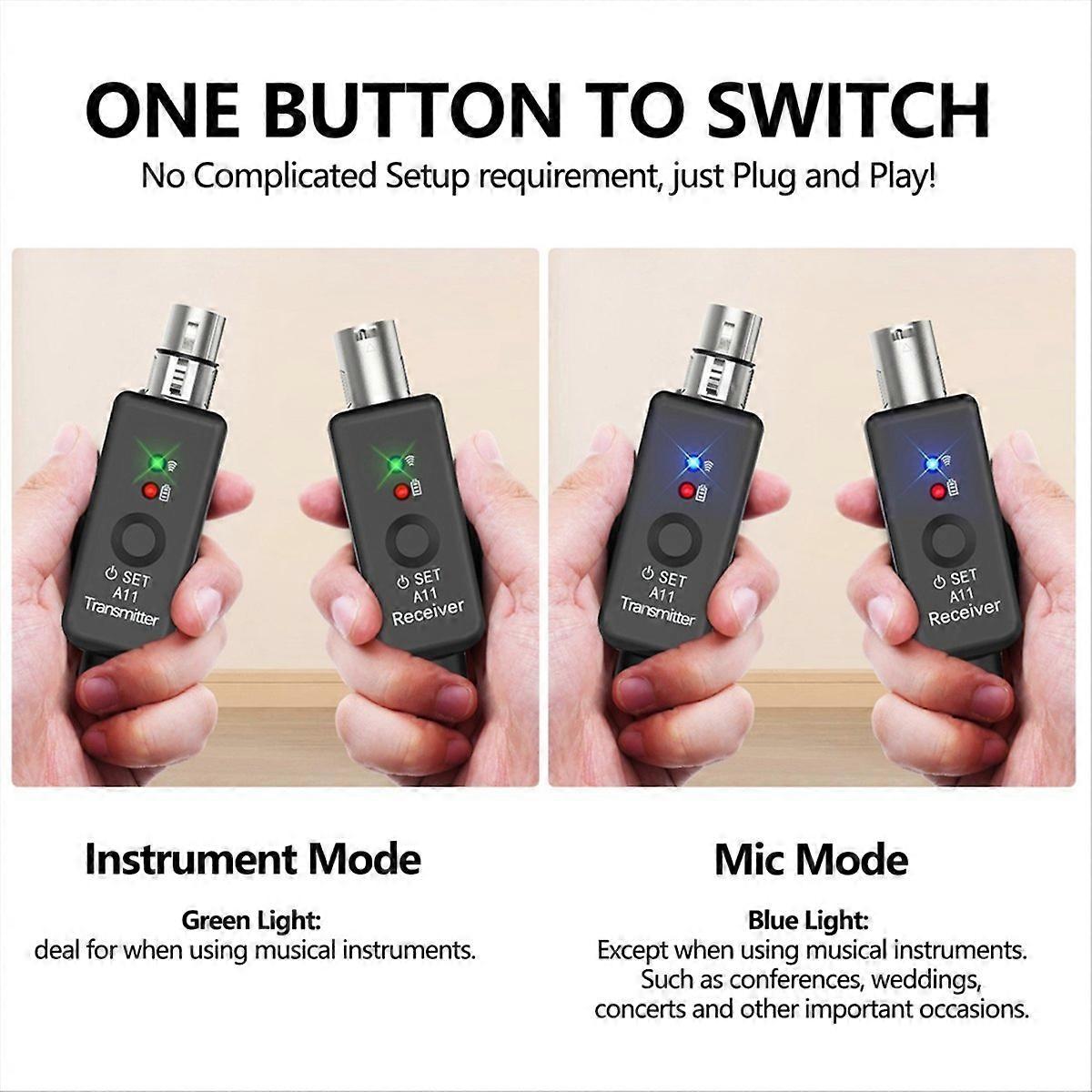 A11 trådløs mikrofonsendermottaker 2.4Ghz,