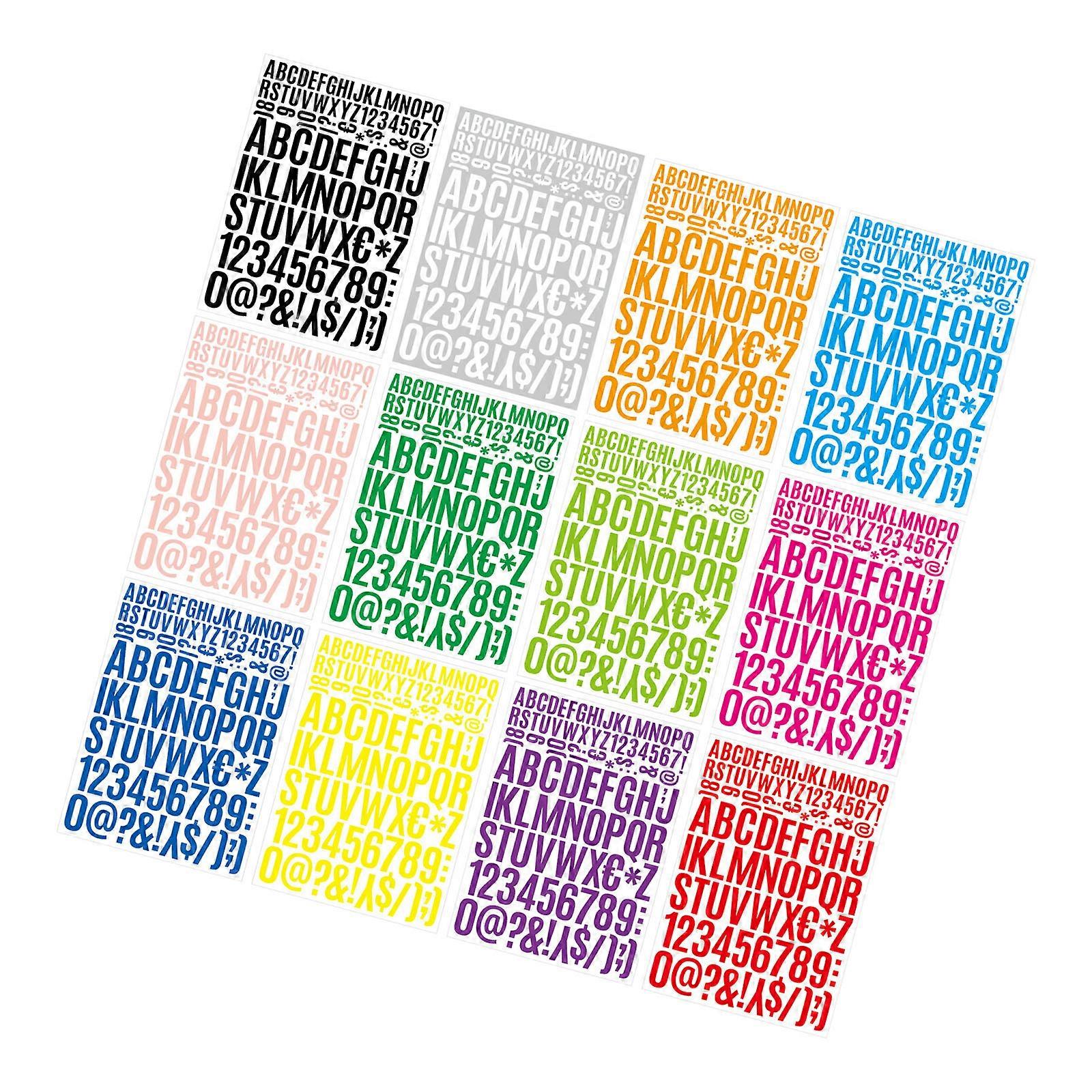12 Sheets Assorted Color Letter Sticker Set Colorful Alphabets Sticker For Scrapbooking Colorful Alphabets Sticker Multicolor