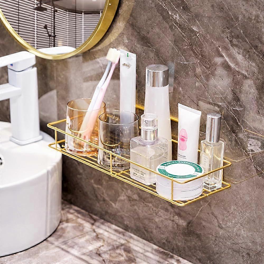 Bathroom Shelf Organizer Gold TwoTier RustResistant Wall Mounted SelfAdhesive No Drilling