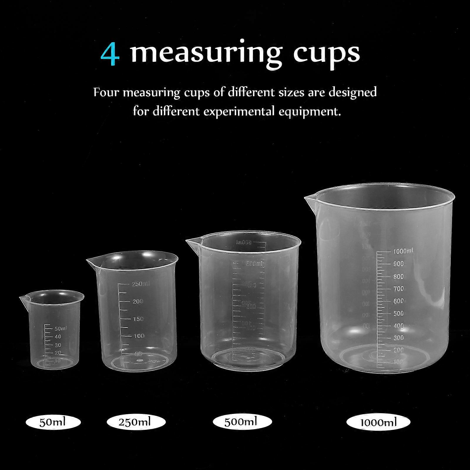 4個計量カップスケール付き厚みのあるプラスチック液体計量水差し50ML / 250ML / 500ML / 1000ML