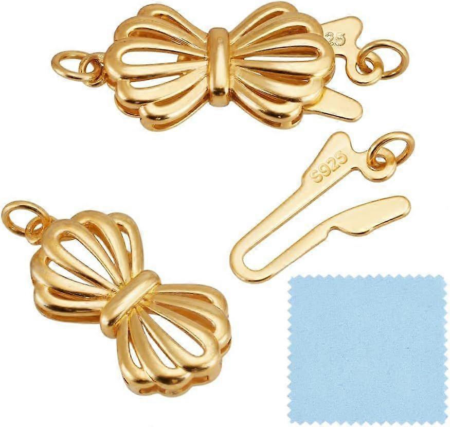 1 Pc 925 Sterling Silver Filigree Clasp Gold Plated Bowknot Necklace Clasp Extender Clasps End Clasps Connectors with 2 Loops for DIY Bracelet Necklac
