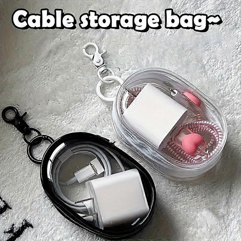 Portable Mini Clear Zipper Storage Bag - Space-Saving Organizer for Earphones & Chargers, Versatile with Handy Keychain Loop