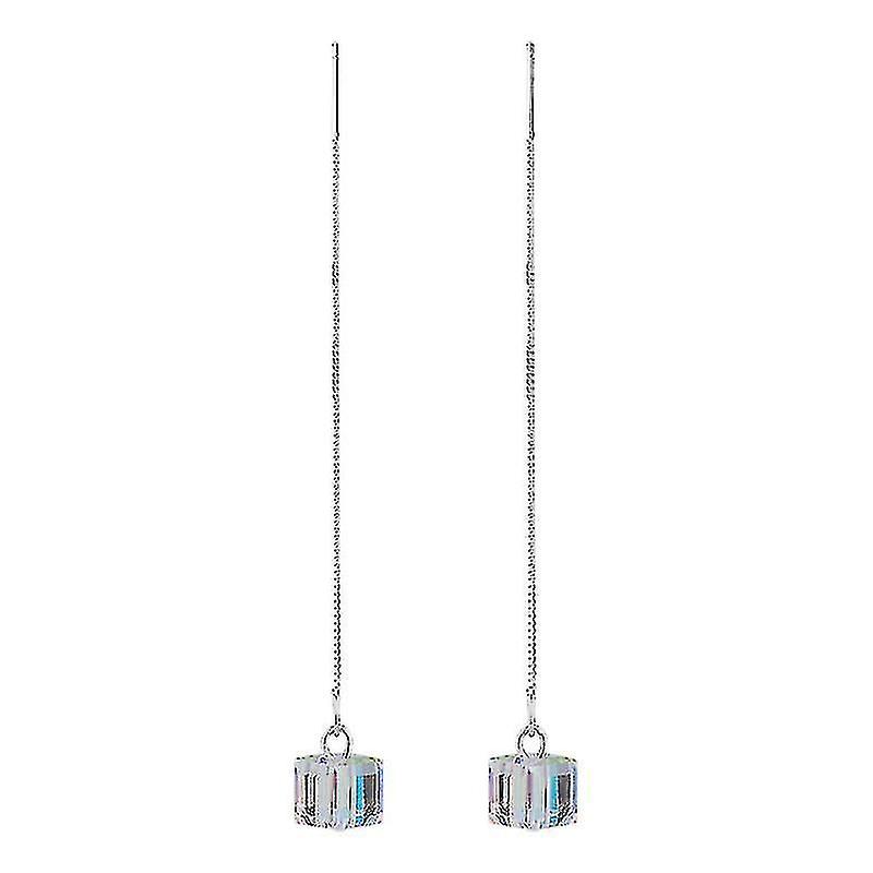 Crystal Earrings, Needle Drop Threader Pull Through Earrings For Womens