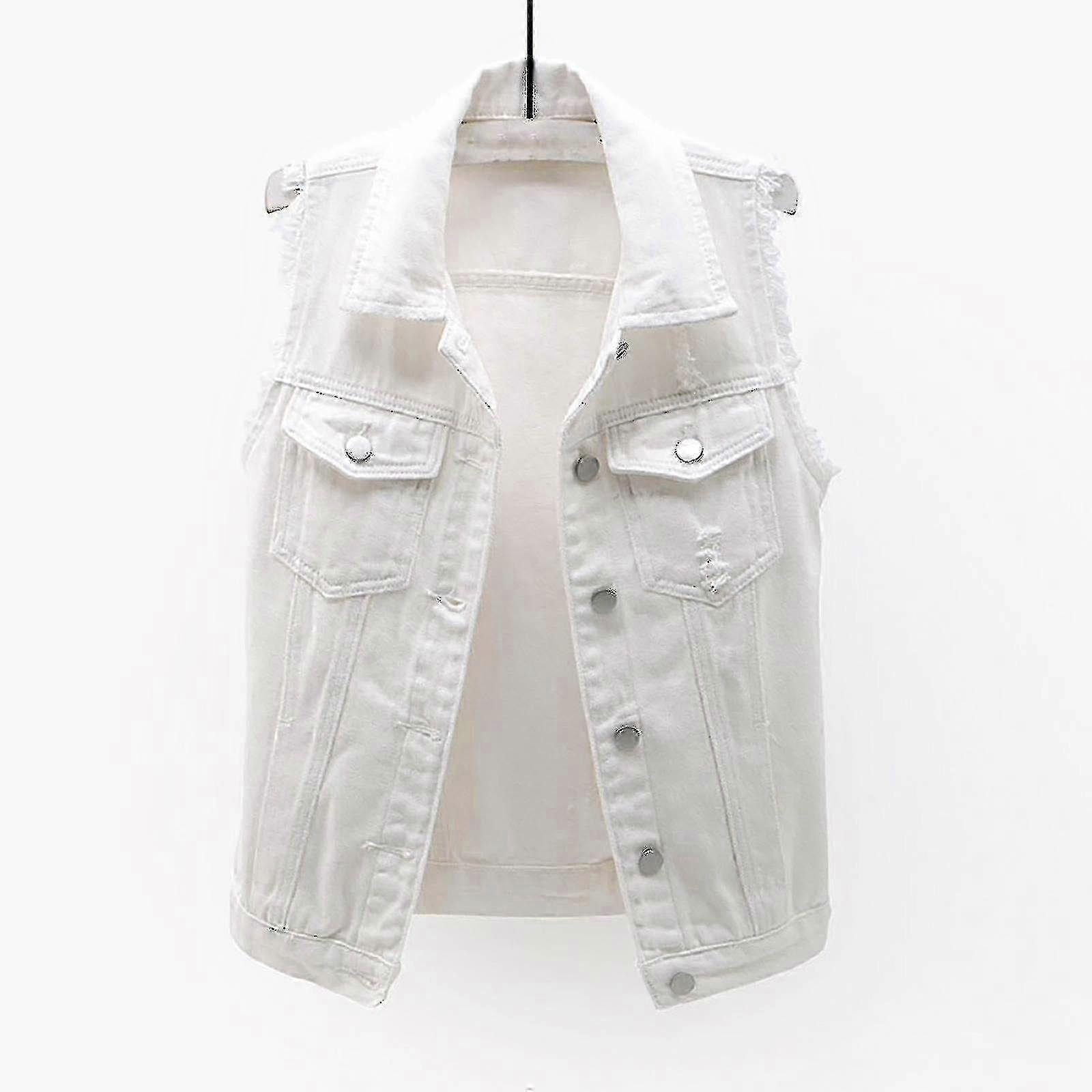 Solid Color Women's Jacket for Autumn, Sleeveless Denim Spring Coat