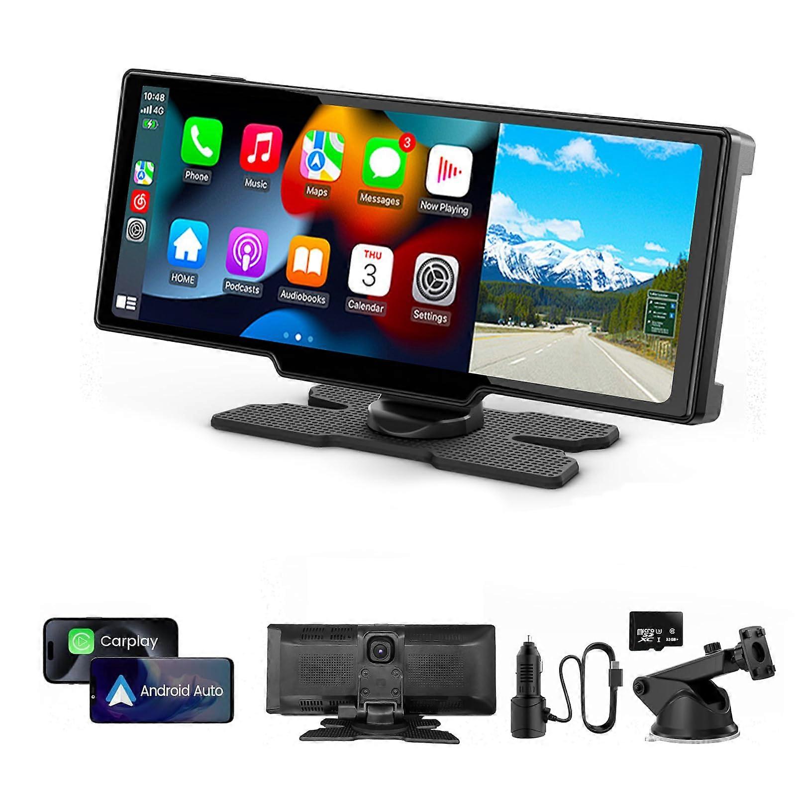 Wireless CarPlay for Apple and Android Auto for Android Screen with 2.5K Dash Cam, 10.26' Touchscreen, FM Transmitter