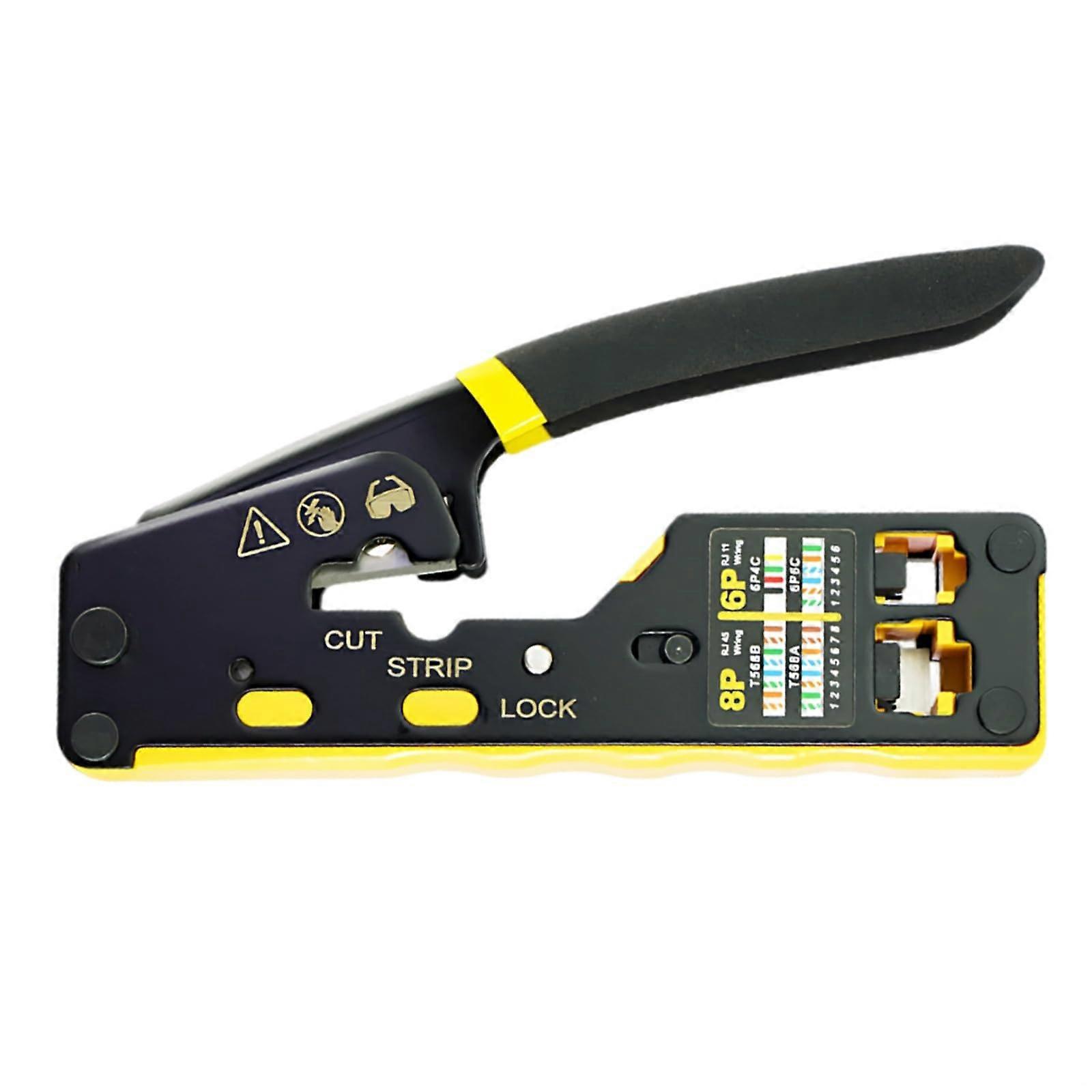 RJ45 Crimping Tool with Ratchet, PassThrough Design for Cat5/Cat6, Adjustable Depth, 5.3in