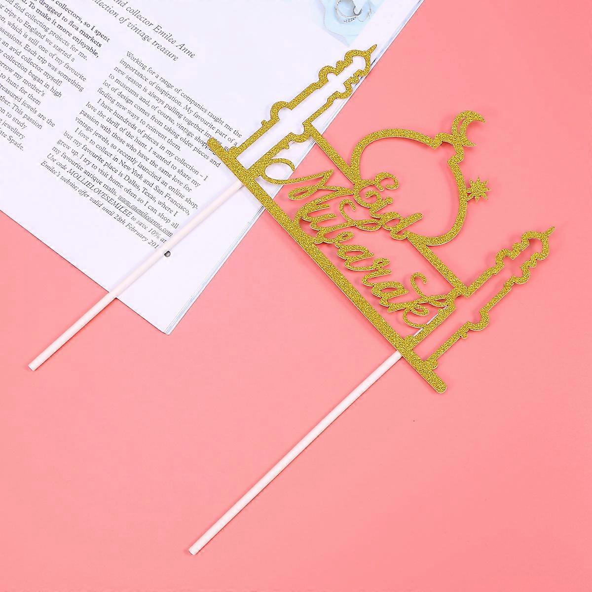 Islam Cake Decoration Gold Flag Topper For Eid Mubarak 1Pack