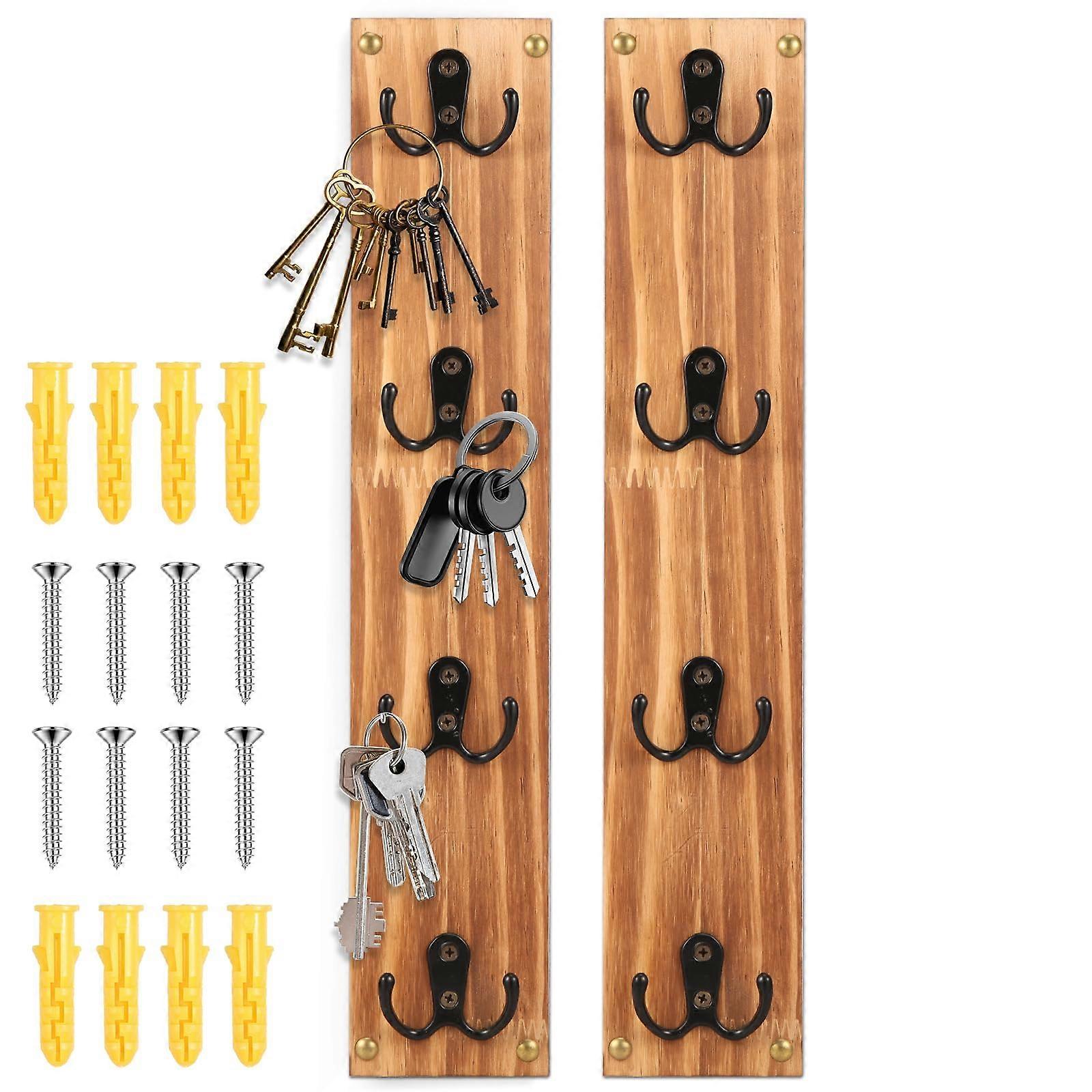 Wooden Key Holder Wall Mounted Vertical Design with 4 Hooks Space Saving Storage Organizer